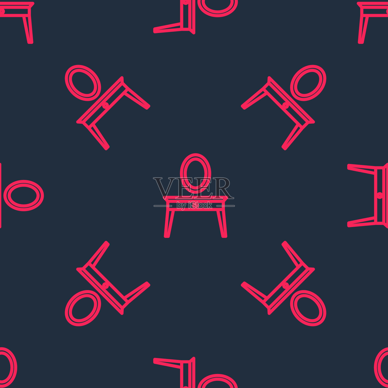 红线梳妆台图标孤立无缝图案上的黑色背景。向量插画图片素材