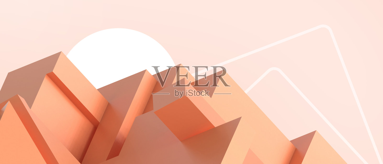 创意未来几何形状背景和折纸建筑的商业概念上的橙色。设计横幅,复制空间,数字,横幅,网站-3d渲染照片摄影图片