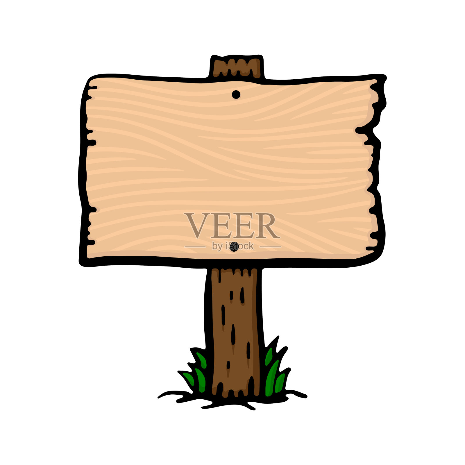 老木路标。指针图标。彩色轮廓线素描。前视图。矢量简单平面图形手绘插图。白色背景上的孤立物体。隔离。插画图片素材