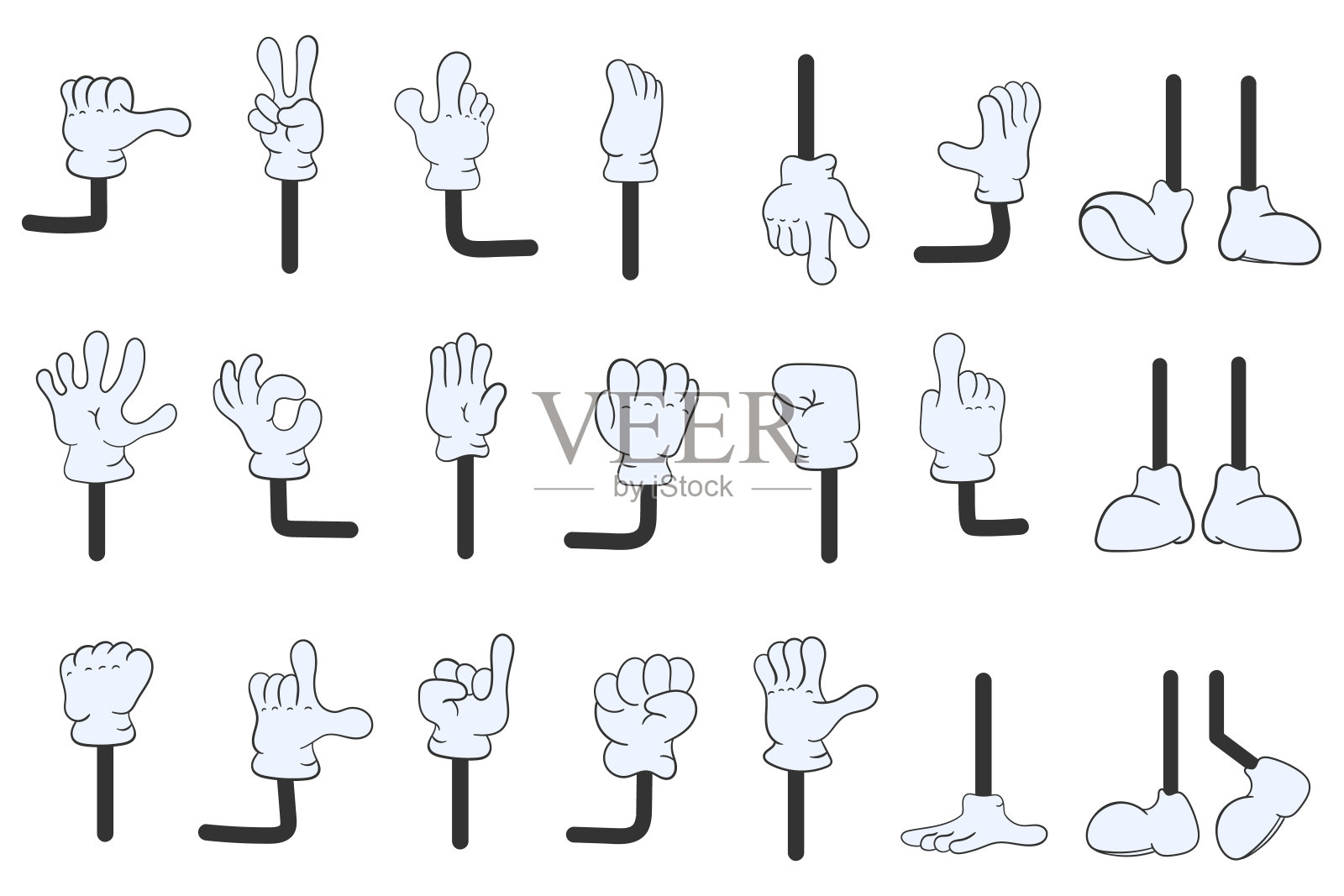 手绘涂鸦风格的卡通手臂手势。设计元素图片