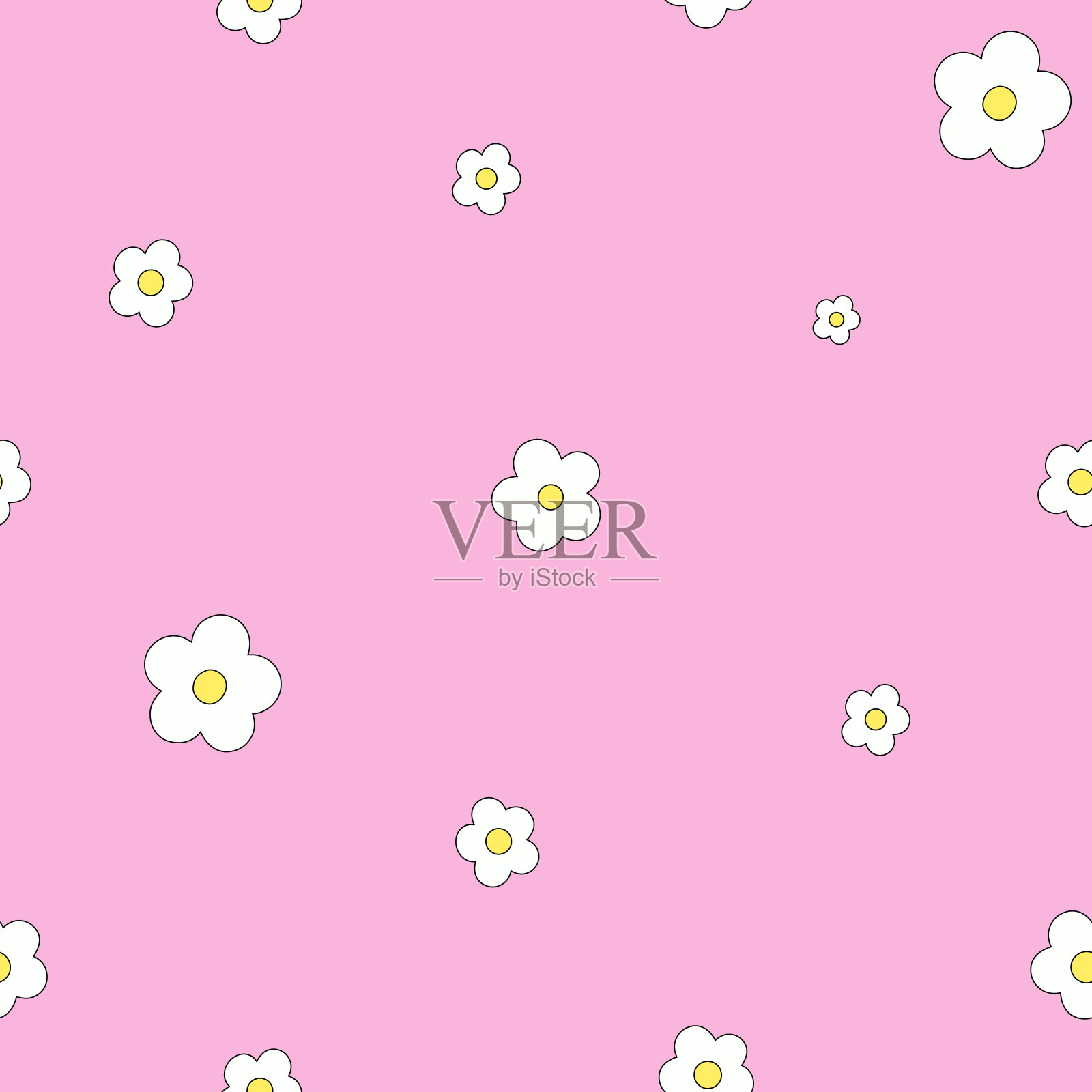 简单可爱的无缝图案与白色花朵在粉红色的背景。向量的瓷砖。装饰的背景。插画图片素材