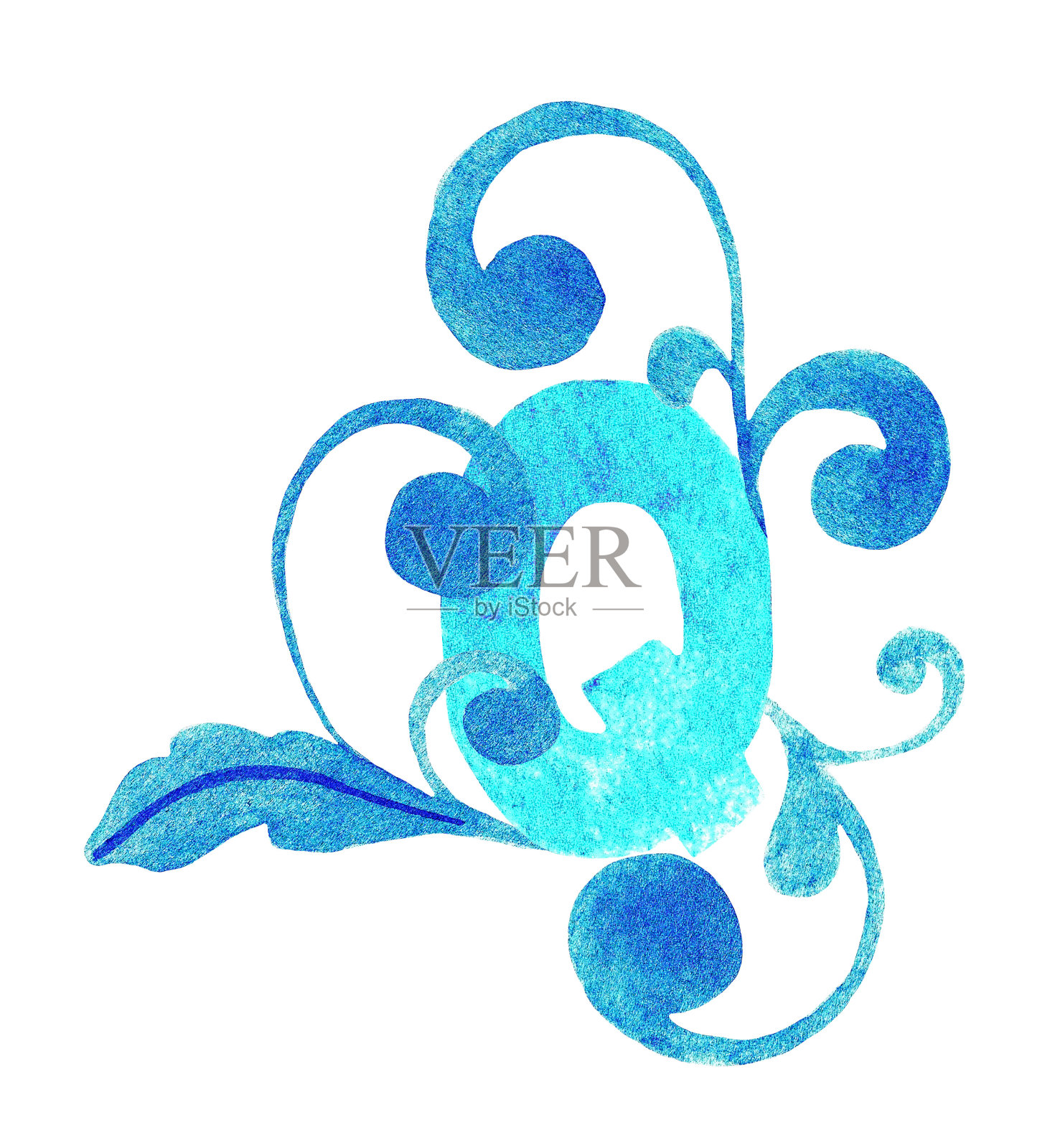 字母表。字母Q.水彩插画图片素材