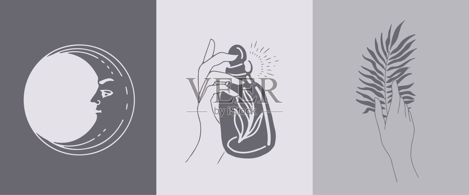 一组手握神秘符号的标志插画图片素材