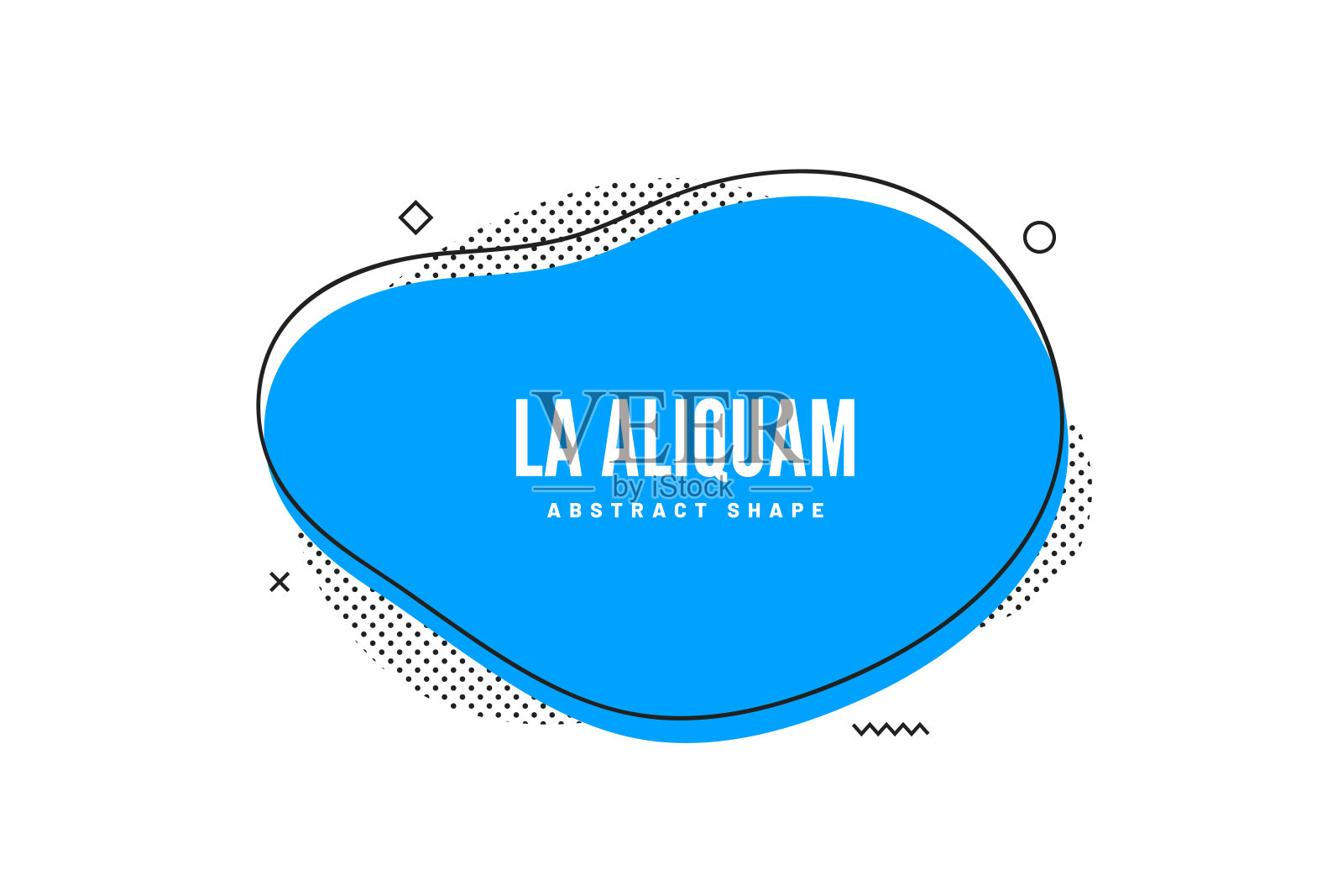 孟菲斯风格的抽象液体形状和几何设计元素。横幅设计,抽象流体形状与轮廓。蓝色曲线抽象斑点或污点网页设计和排版插画图片素材