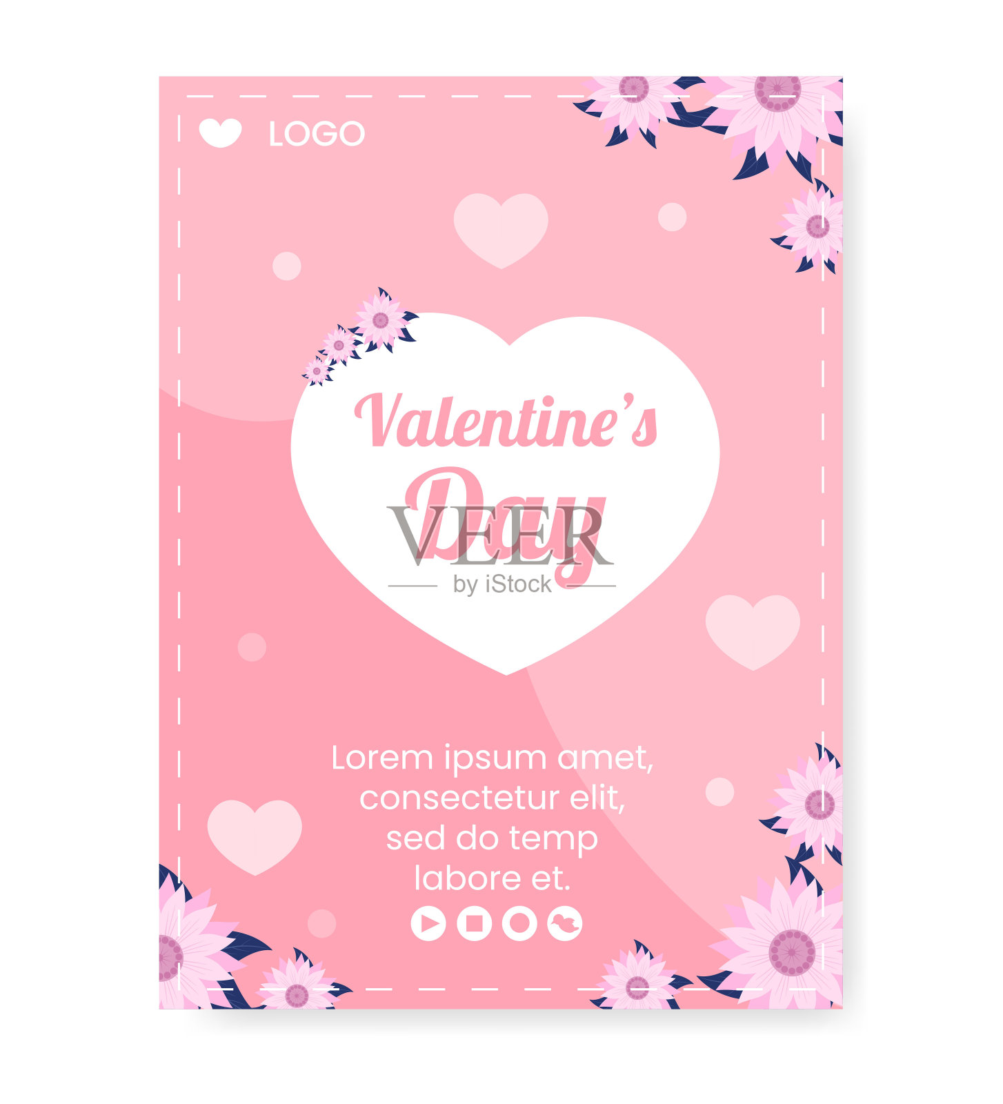 快乐的情人节海报模板平面设计插图编辑广场背景的社交媒体,爱的贺卡或横幅设计模板素材