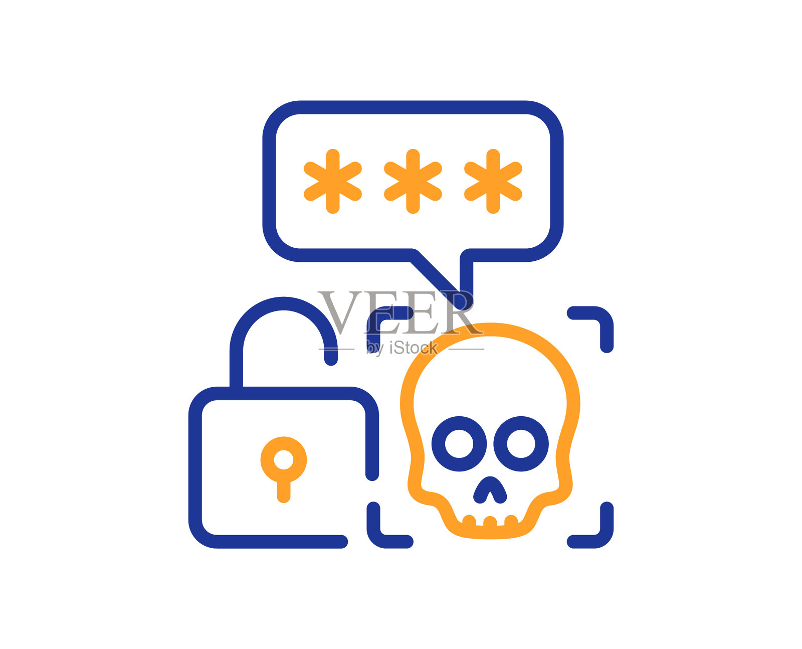 网络攻击线图标勒索软件威胁标志设计元素图片