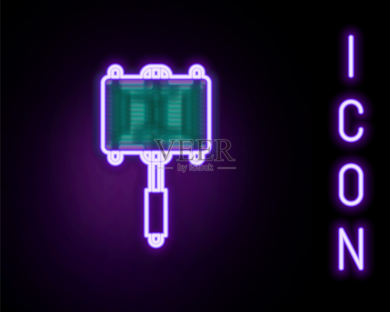 发光的霓虹灯线烧烤钢网格图标孤立在黑色背景上。烧烤架的俯视图。烧烤用铁丝架。烧烤篮子里。色彩斑斓的轮廓的概念。向量插画图片素材