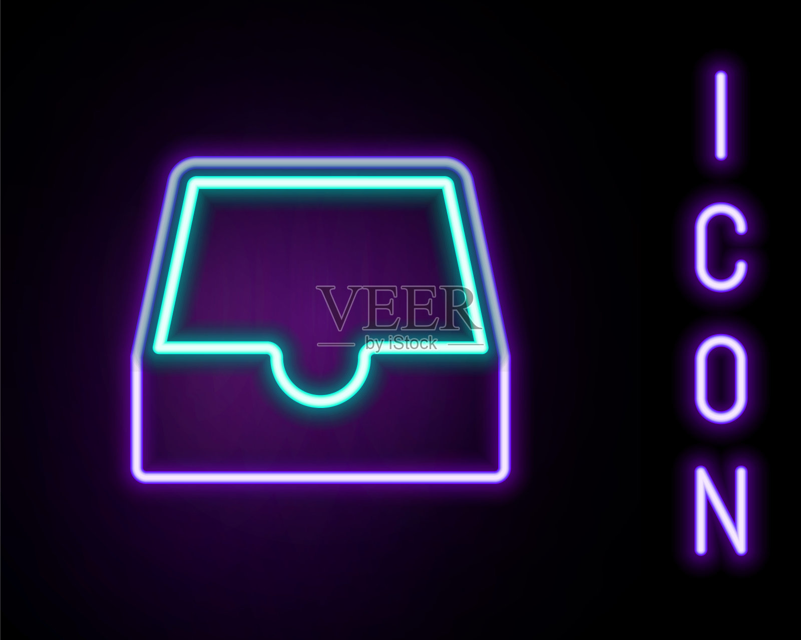 发光的霓虹灯线社交媒体收件箱图标孤立在黑色背景。社交网络元素,符号。色彩斑斓的轮廓的概念。向量插画图片素材