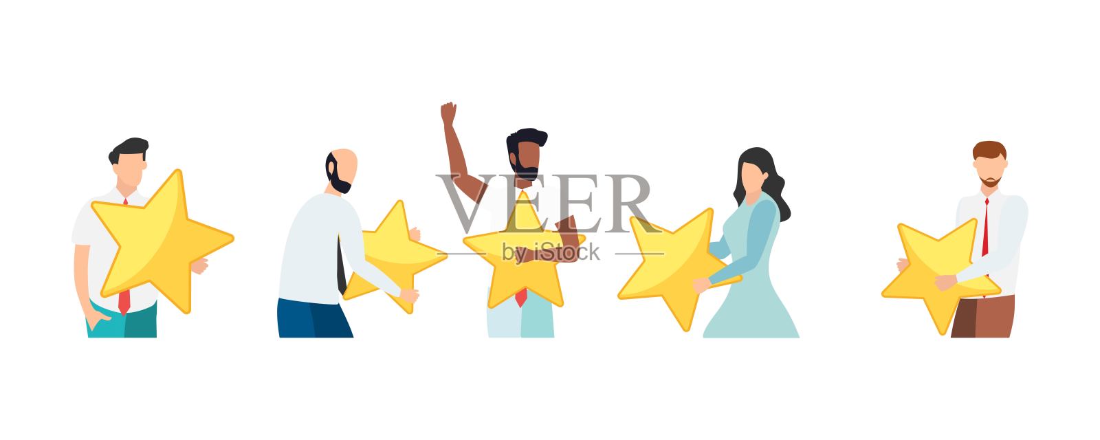 客户反馈,推荐,在线调查的概念。一群人评价客户体验,写评论,留下反馈。客户端,用户满意度。孤立平面矢量图插画图片素材