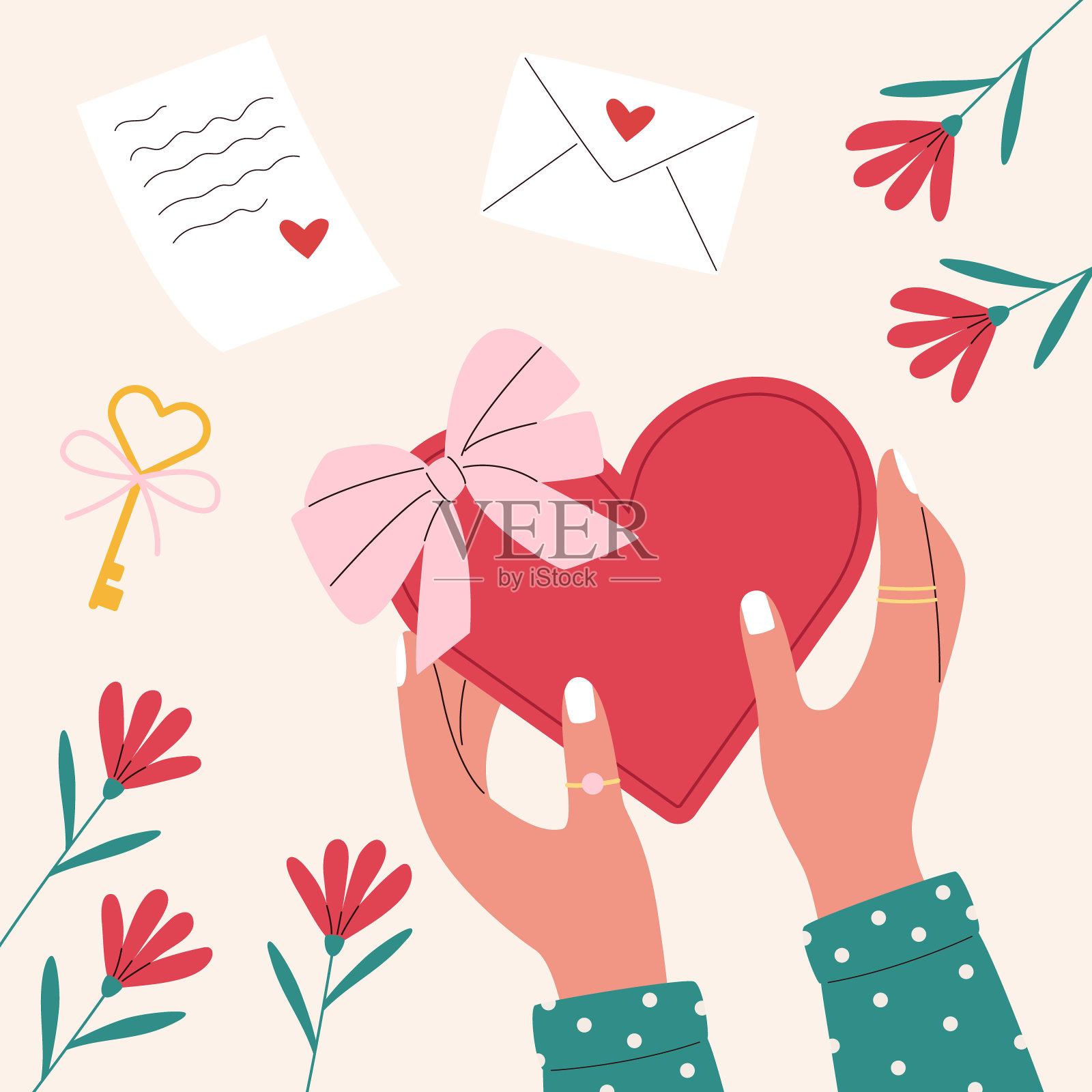 手为情人节包装礼物插画图片素材