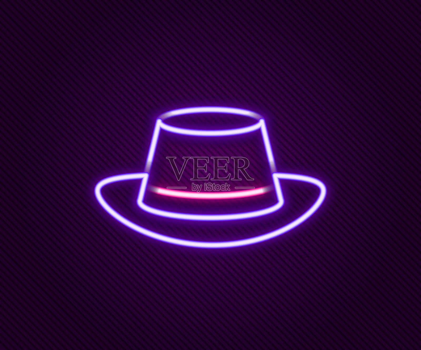 发光的霓虹灯线啤酒节帽子图标孤立在黑色背景。带羽毛的猎人帽。德国的帽子。色彩斑斓的轮廓的概念。向量插画图片素材