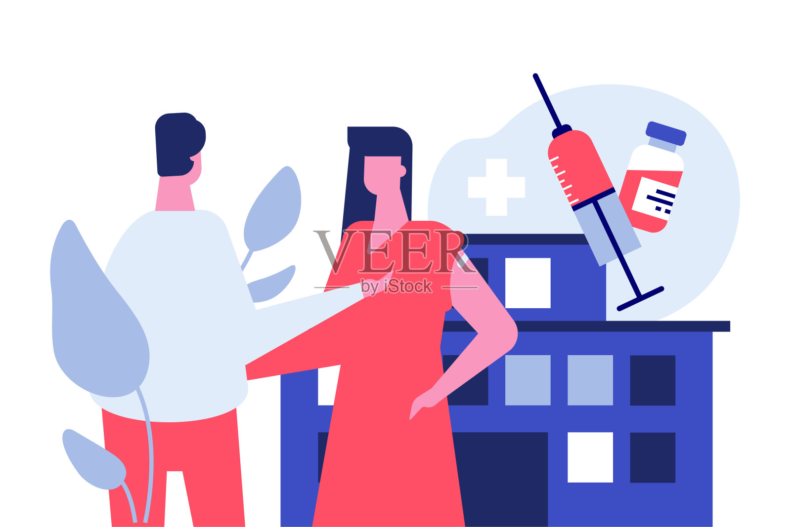 讨论疫苗接种-现代彩色平面设计风格插图插画图片素材