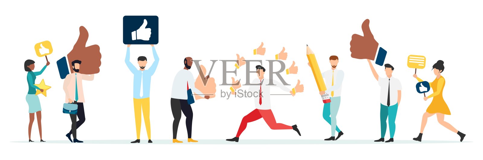 网络客户反馈,评价,在线调查的概念。一群人评价客户体验,写评论,留下反馈。客户端,用户满意度。孤立平面矢量图插画图片素材