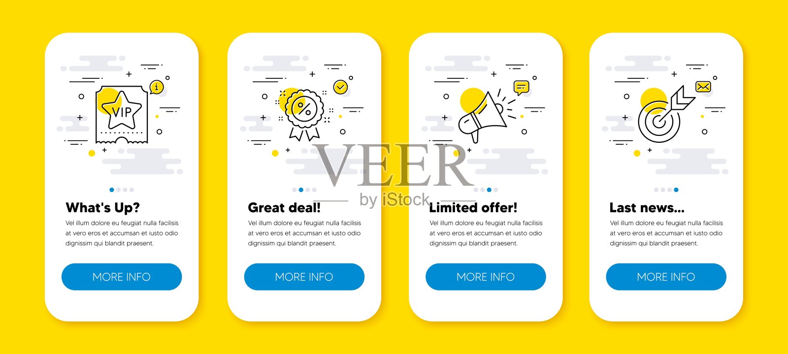 矢量集的Vip票,扩音器和折扣线图标集。向量设计模板素材