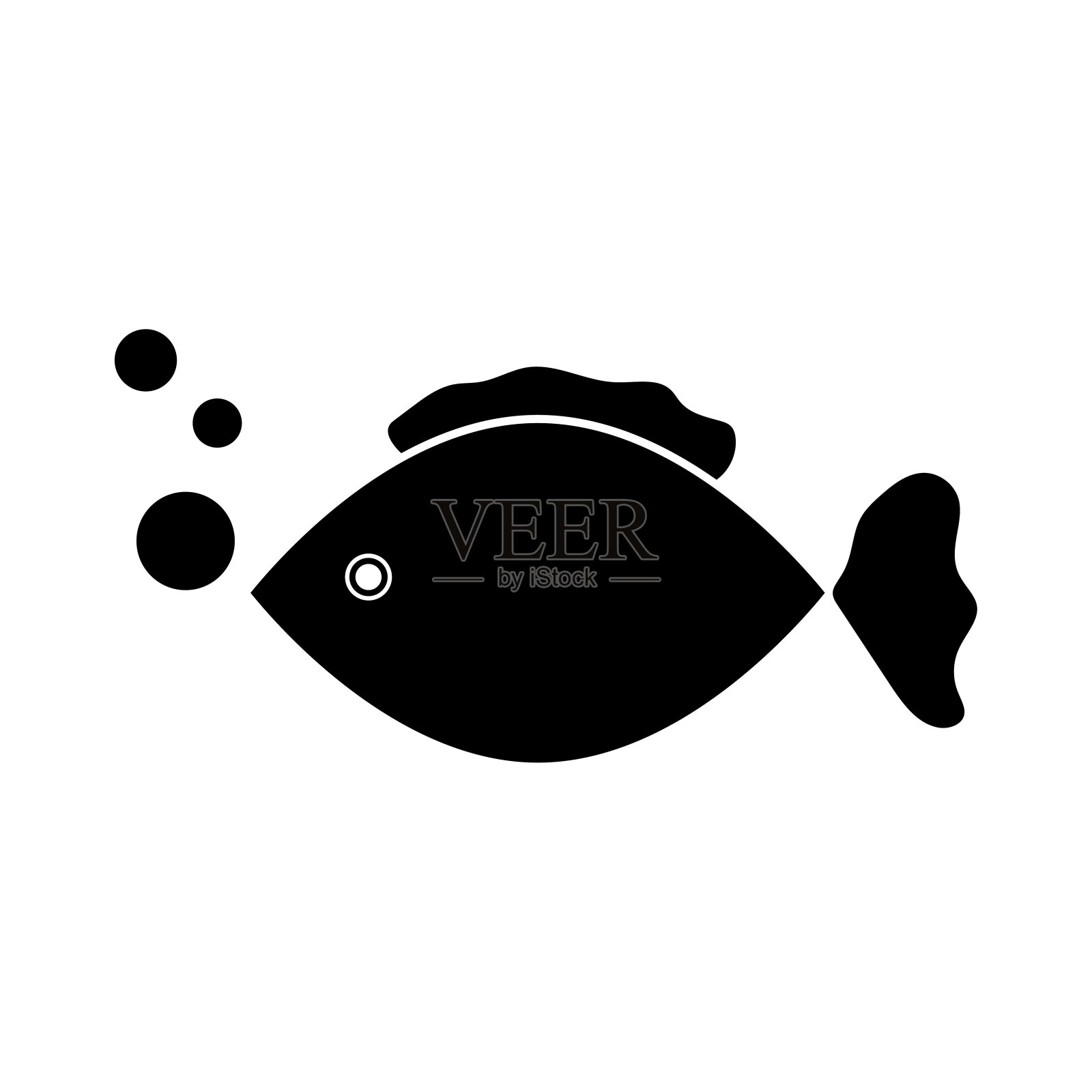 鱼图标。黑色的轮廓。泡沫的迹象。海洋动物。自然背景。简单的艺术。矢量插图。股票的形象。插画图片素材