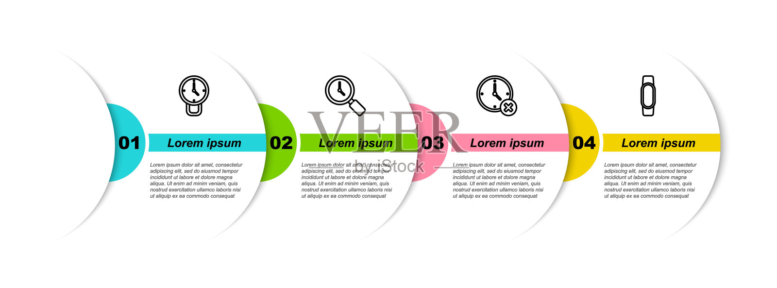 设置行时钟,放大镜与时钟,删除和智能手表。业务信息模板。向量设计模板素材