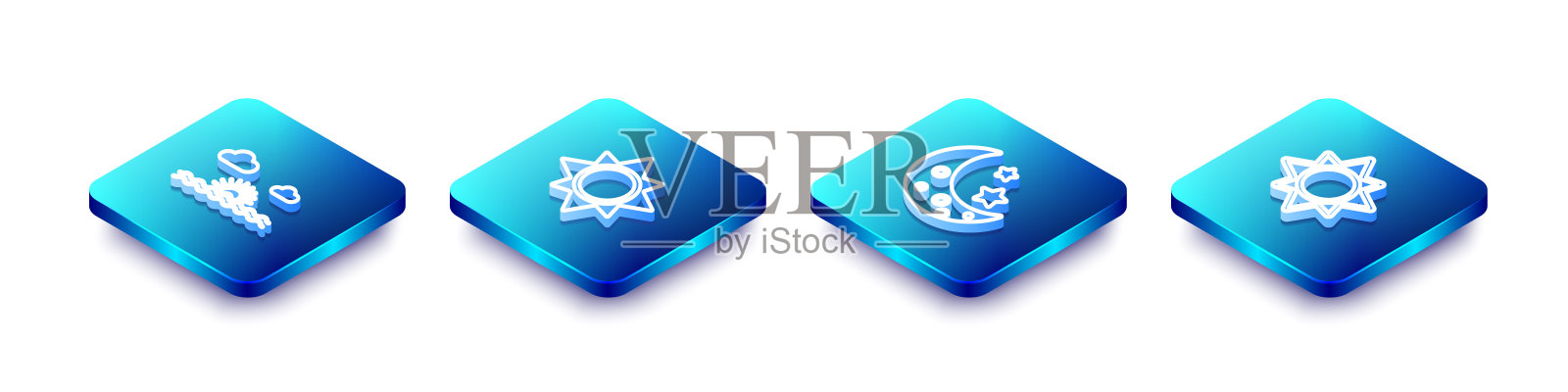 设置等距线日落,月亮和星星和图标。向量图标素材