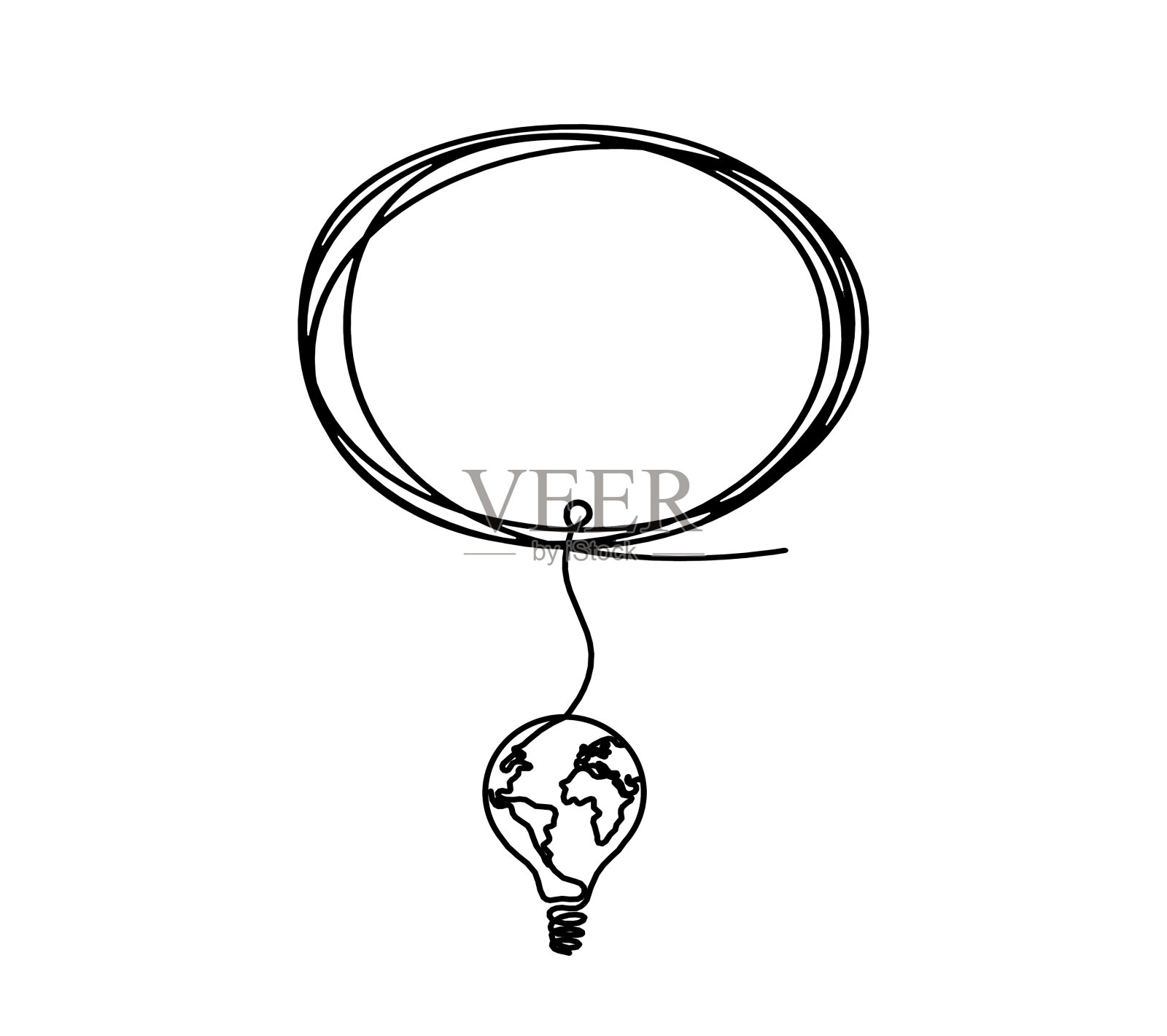 椭圆形,白色背景上的灯泡作为线条画插画图片素材