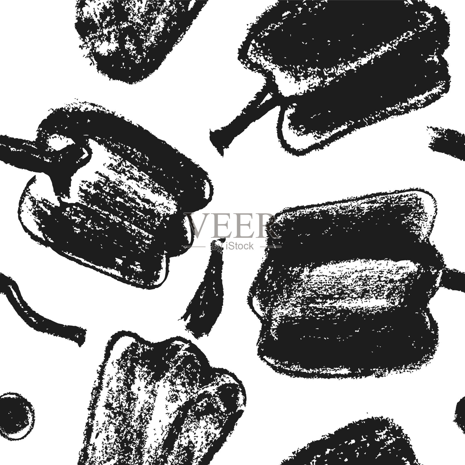 红灯笼椒图案无缝向量。手绘的绿色保加利亚辣椒插图。插画图片素材