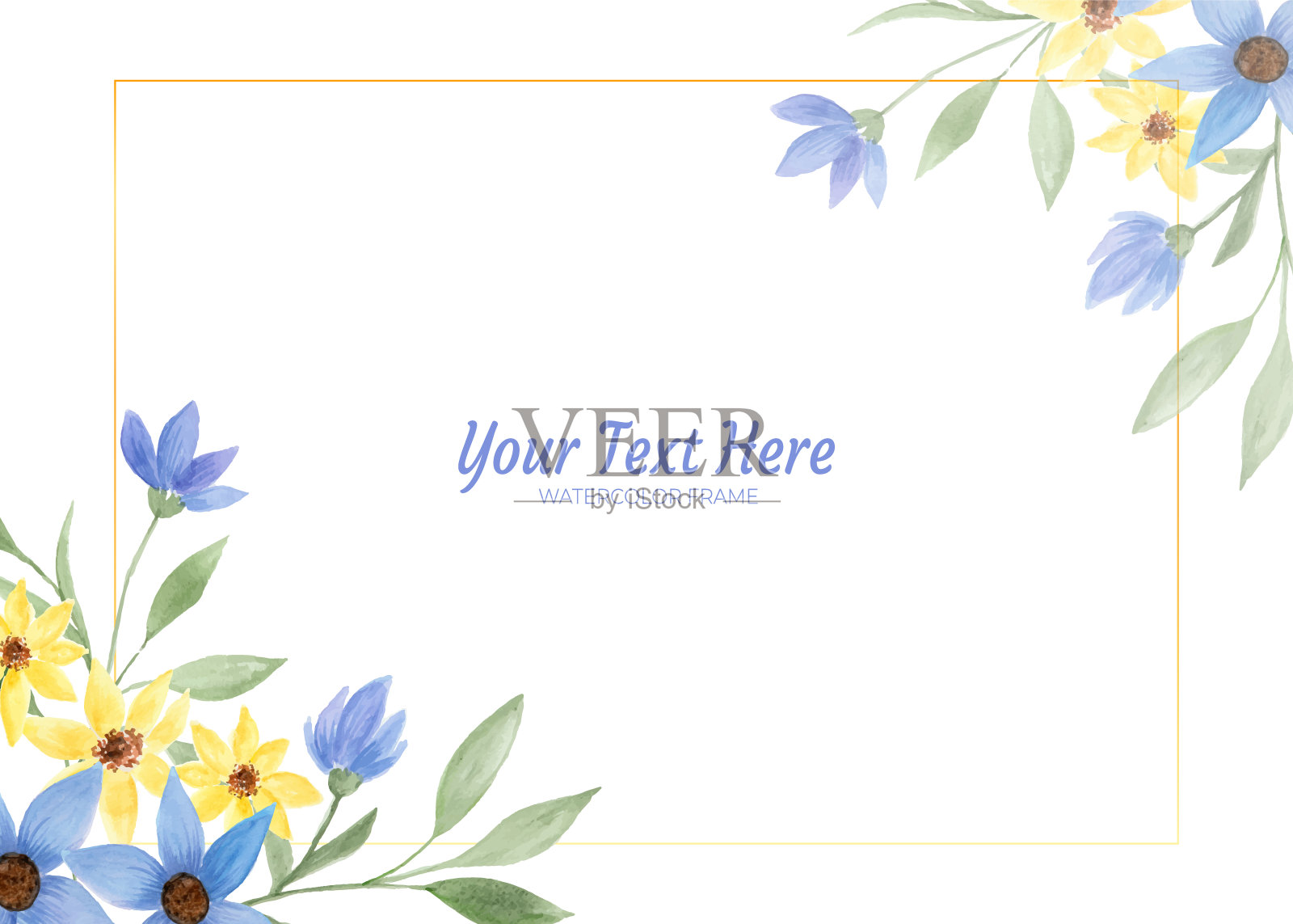 手绘的花水彩作为背景框架。插画图片素材