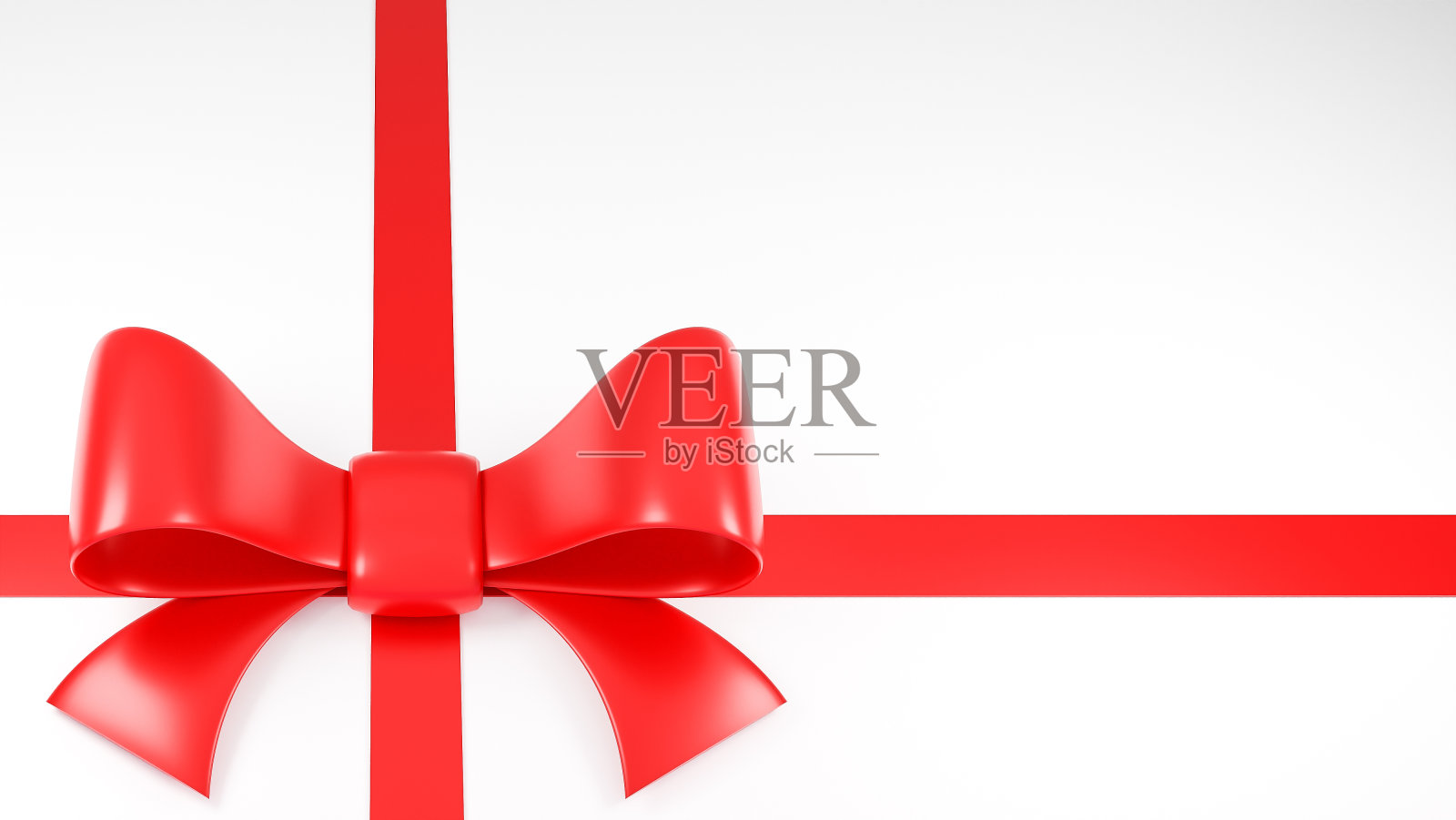 现实的红色丝带和蝴蝶结在白色的背景。,三维模型和插图。照片摄影图片