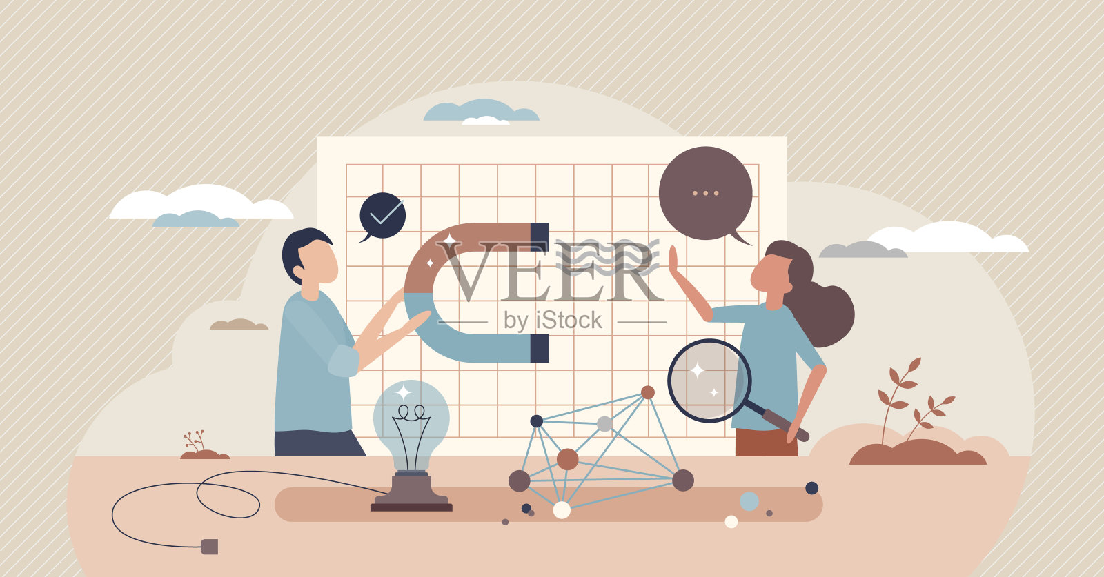 创造性科学和实验用物理设备微型人的概念插画图片素材