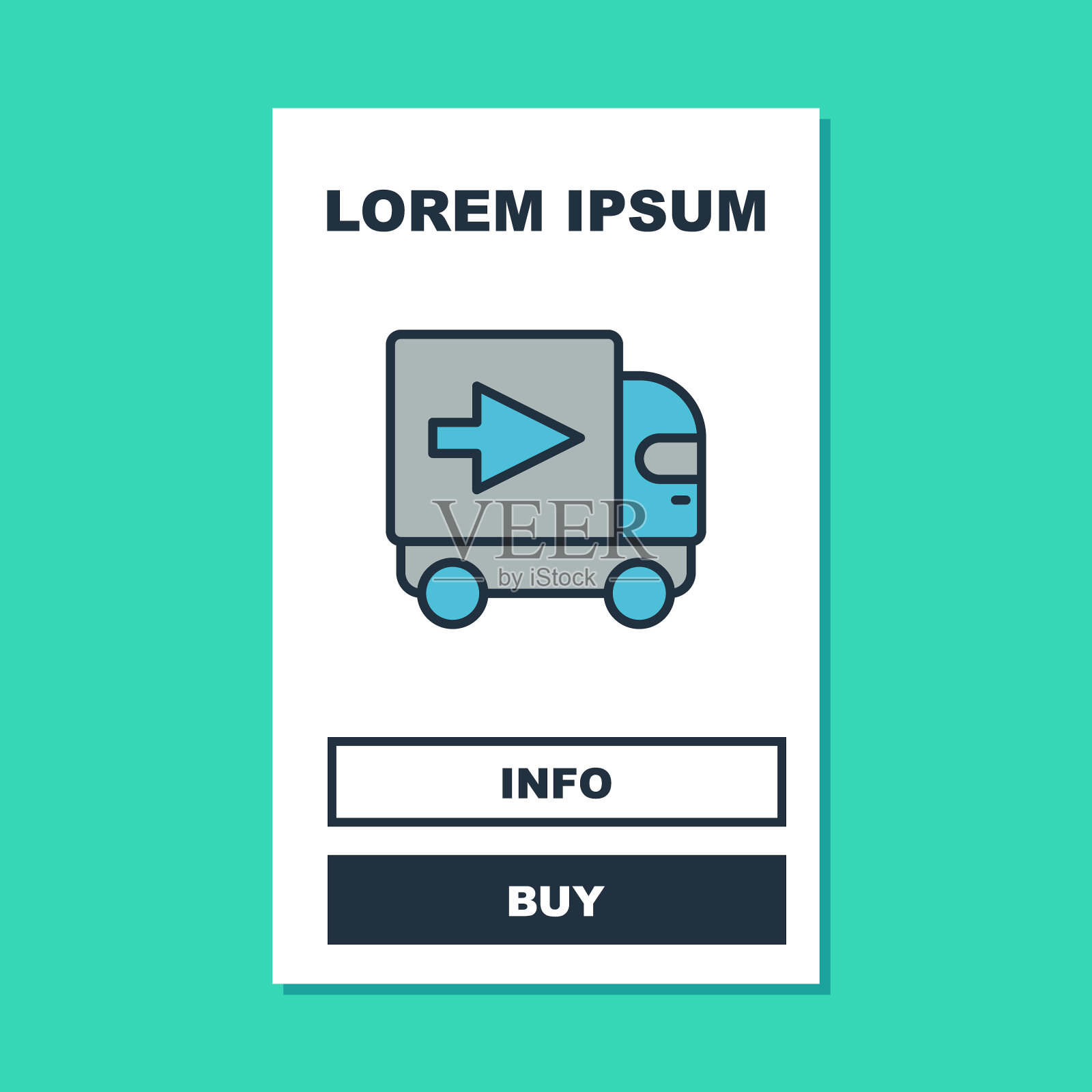 填充轮廓交货货车图标孤立在绿松石背景。向量插画图片素材