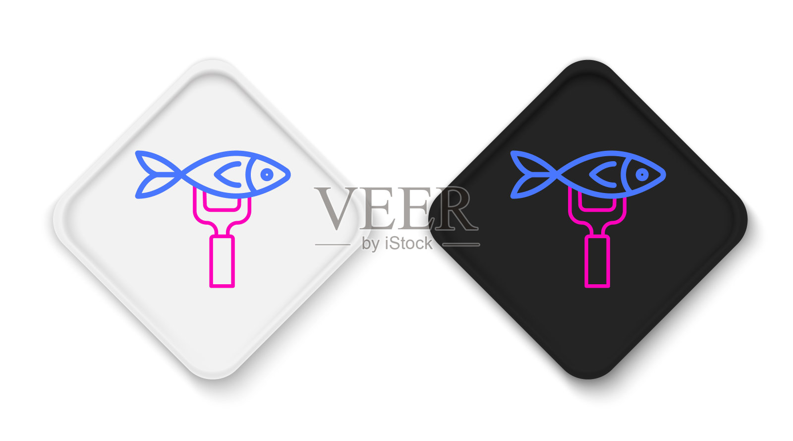 线干鱼图标孤立在白色背景上。色彩斑斓的轮廓的概念。向量图标素材