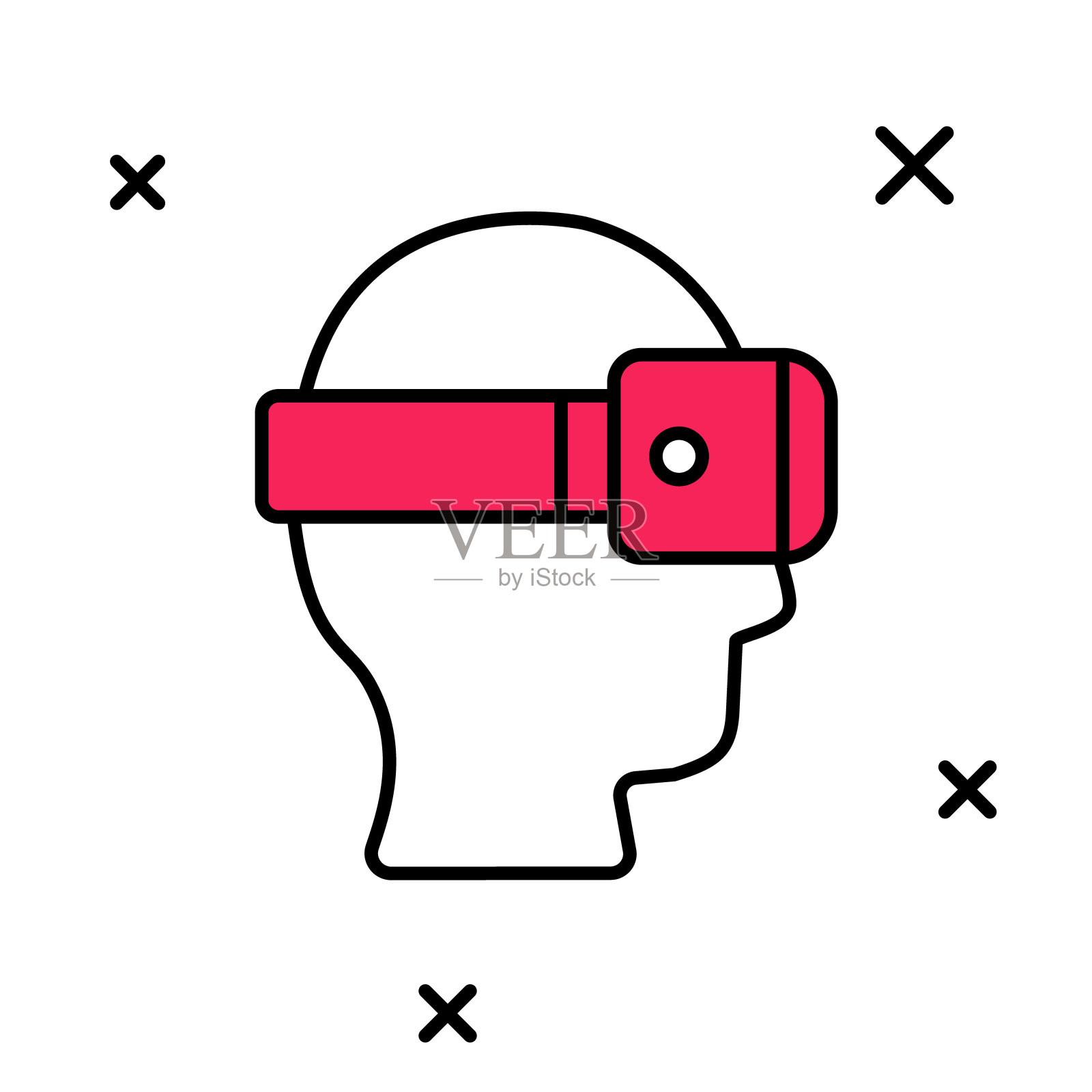 填充轮廓虚拟现实眼镜图标孤立在白色背景。立体3d vr面具。光学头显。向量插画图片素材