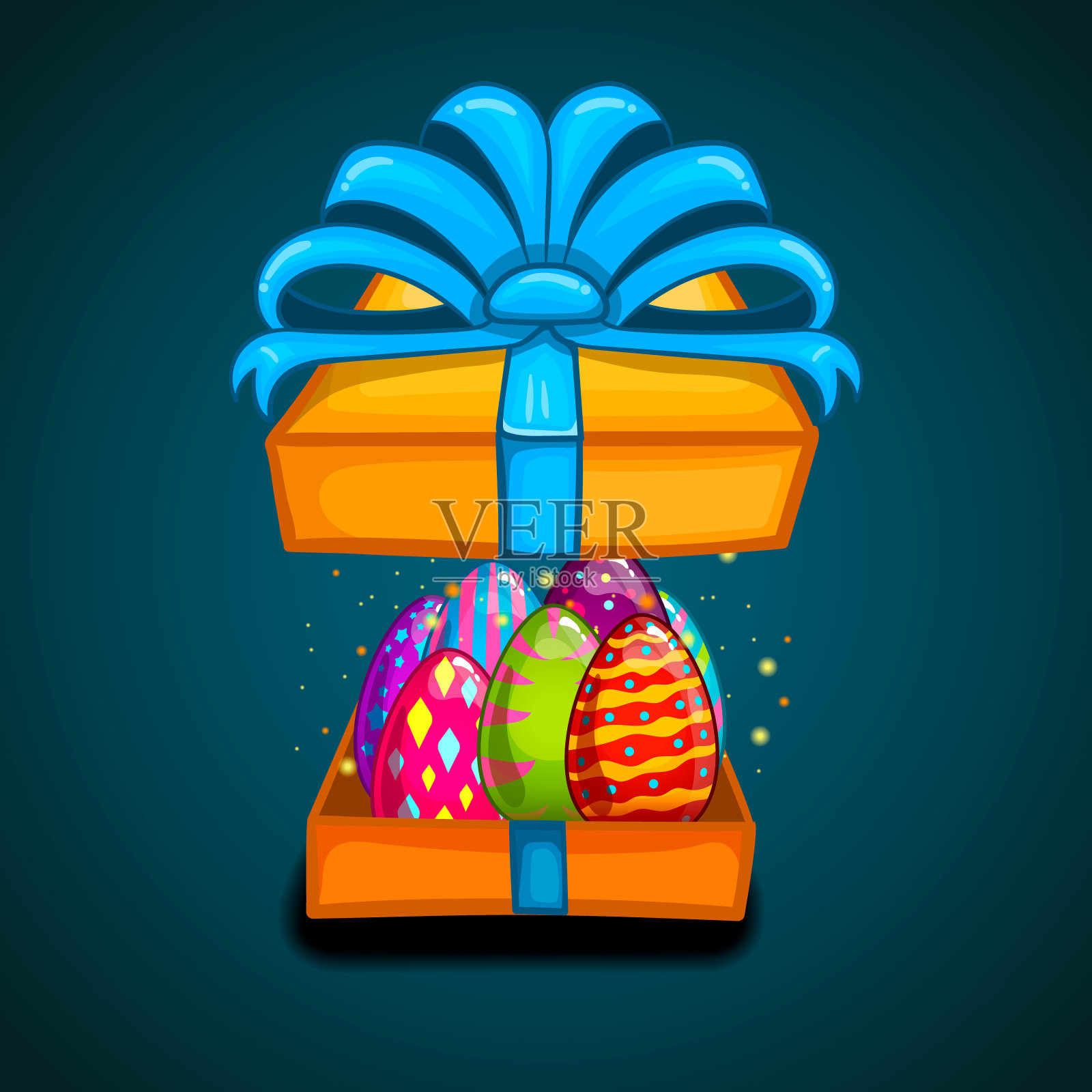 打开礼物盒与向量卡通复活节蛋插画图片素材