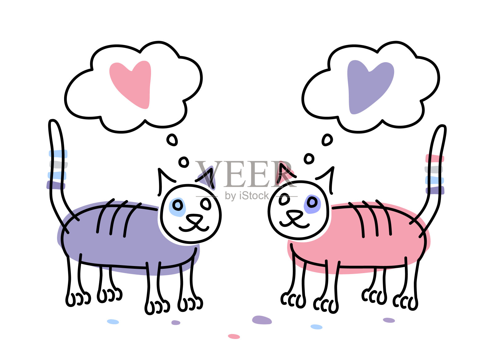 可爱的猫咪,两只白色背景上的萌猫情人节主题矢量插画插画图片素材