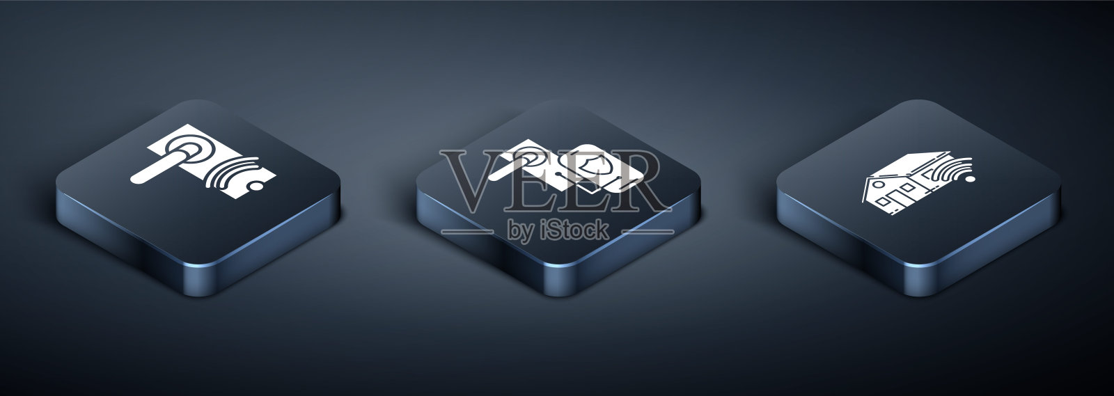 设有无线技术的等距数字门锁,用于解锁;设有无线技术的智能家居,用于锁图标。向量图标素材