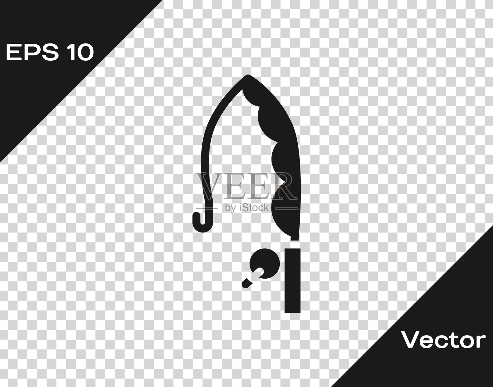 黑色钓竿图标孤立上透明插画图片素材