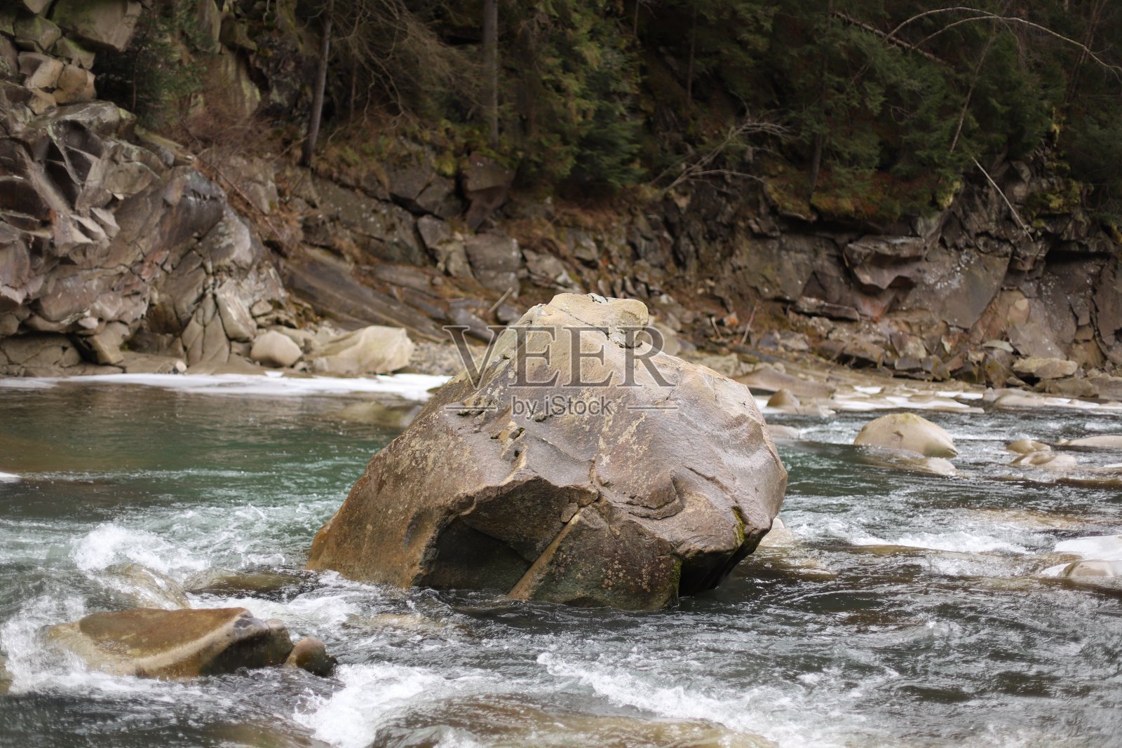 森林里的一块巨石照片摄影图片