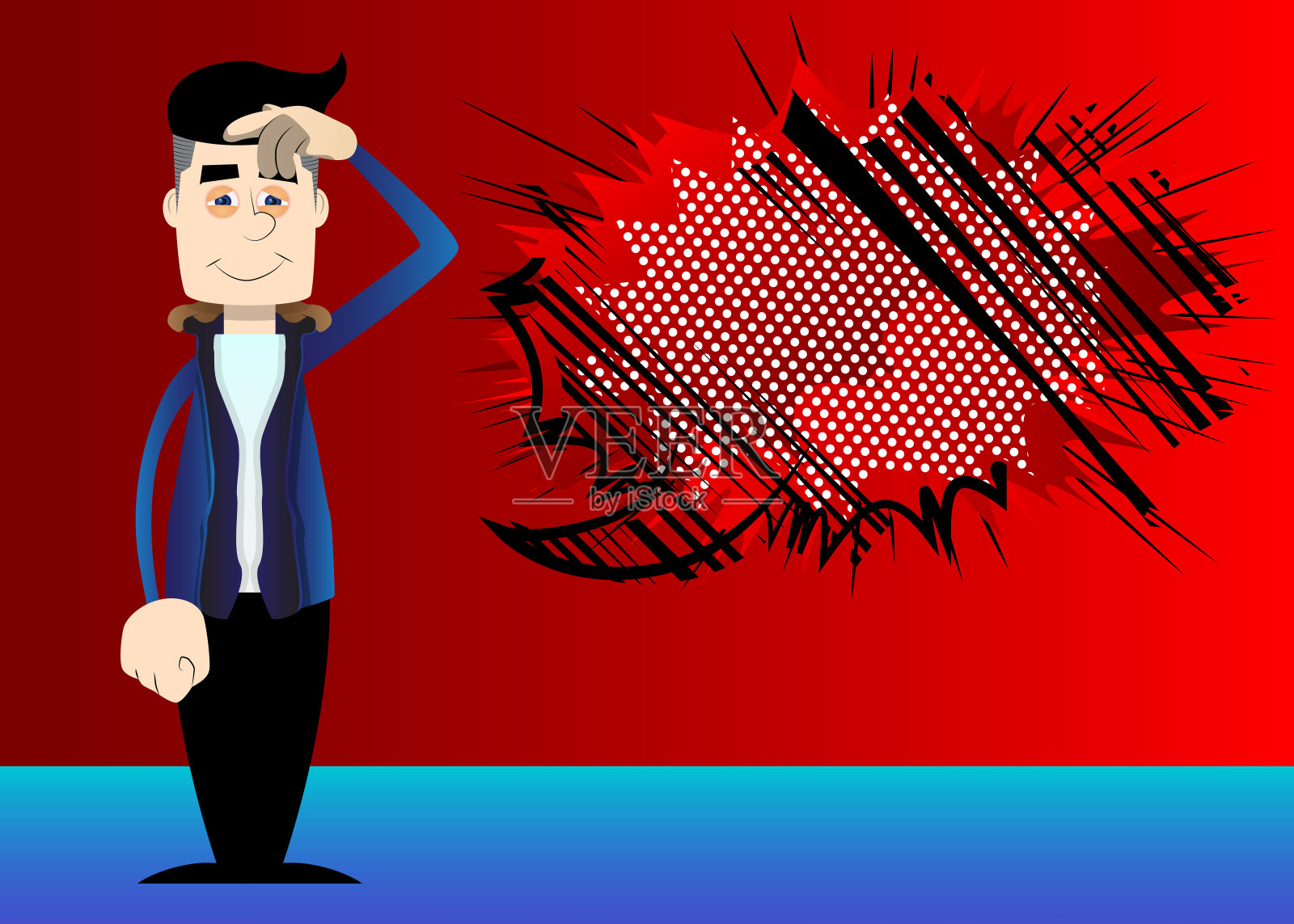 男人穿着冬天的衣服,摸不着头脑。插画图片素材