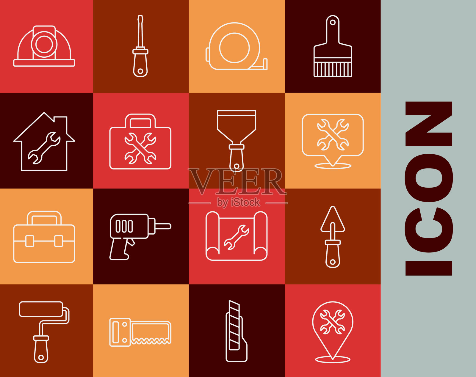 用扳手、抹刀轮盘设定线位图标素材