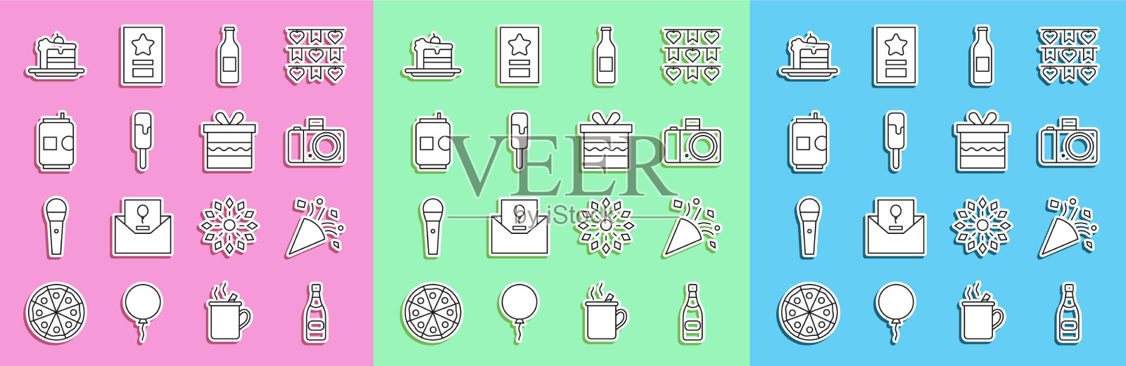 设置线香槟瓶节日五彩纸屑照片图标素材