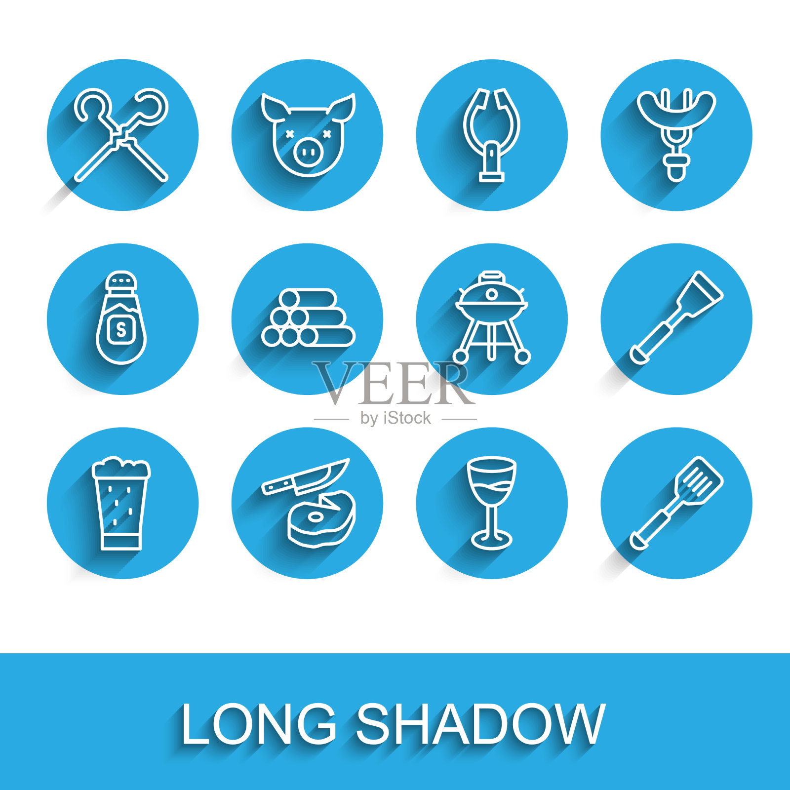 设置线杯啤酒牛排肉和刀烧烤图标素材