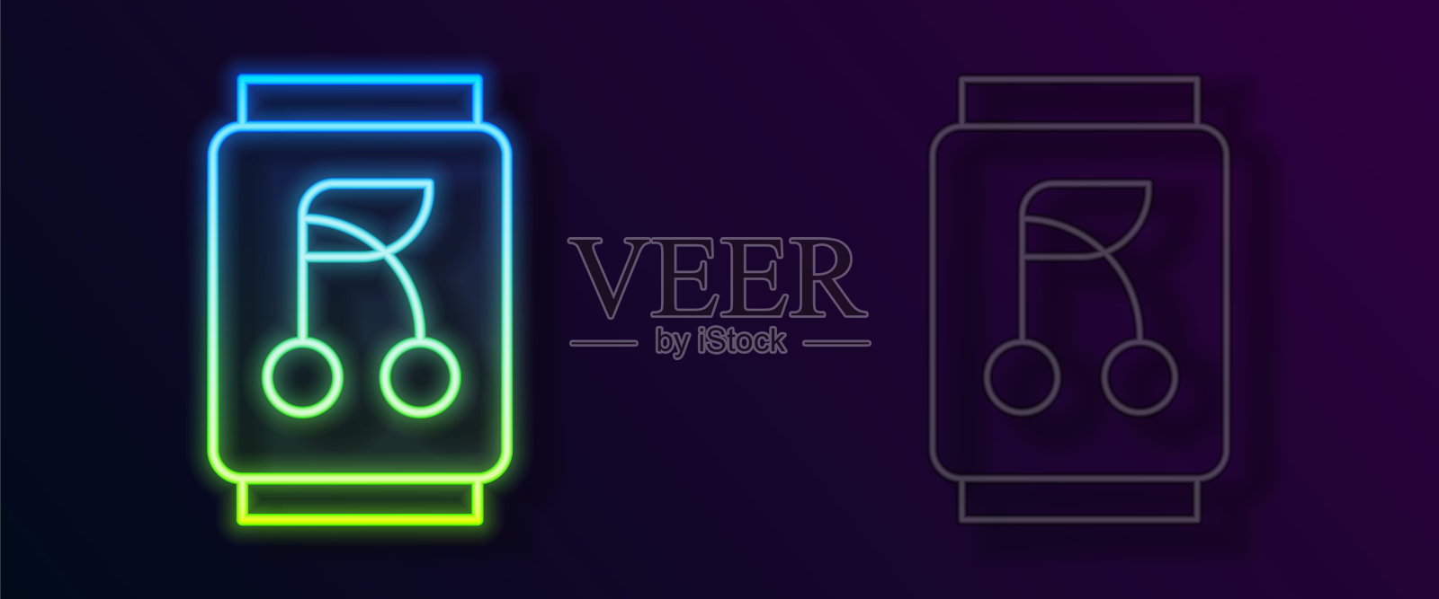 发光的霓虹灯线苏打罐图标孤立在黑色背景。向量图标素材