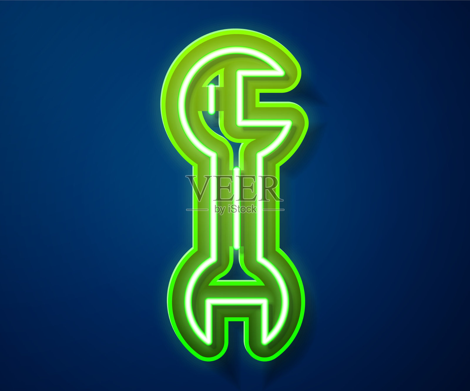 发光的霓虹灯线扳手扳手图标孤立上插画图片素材