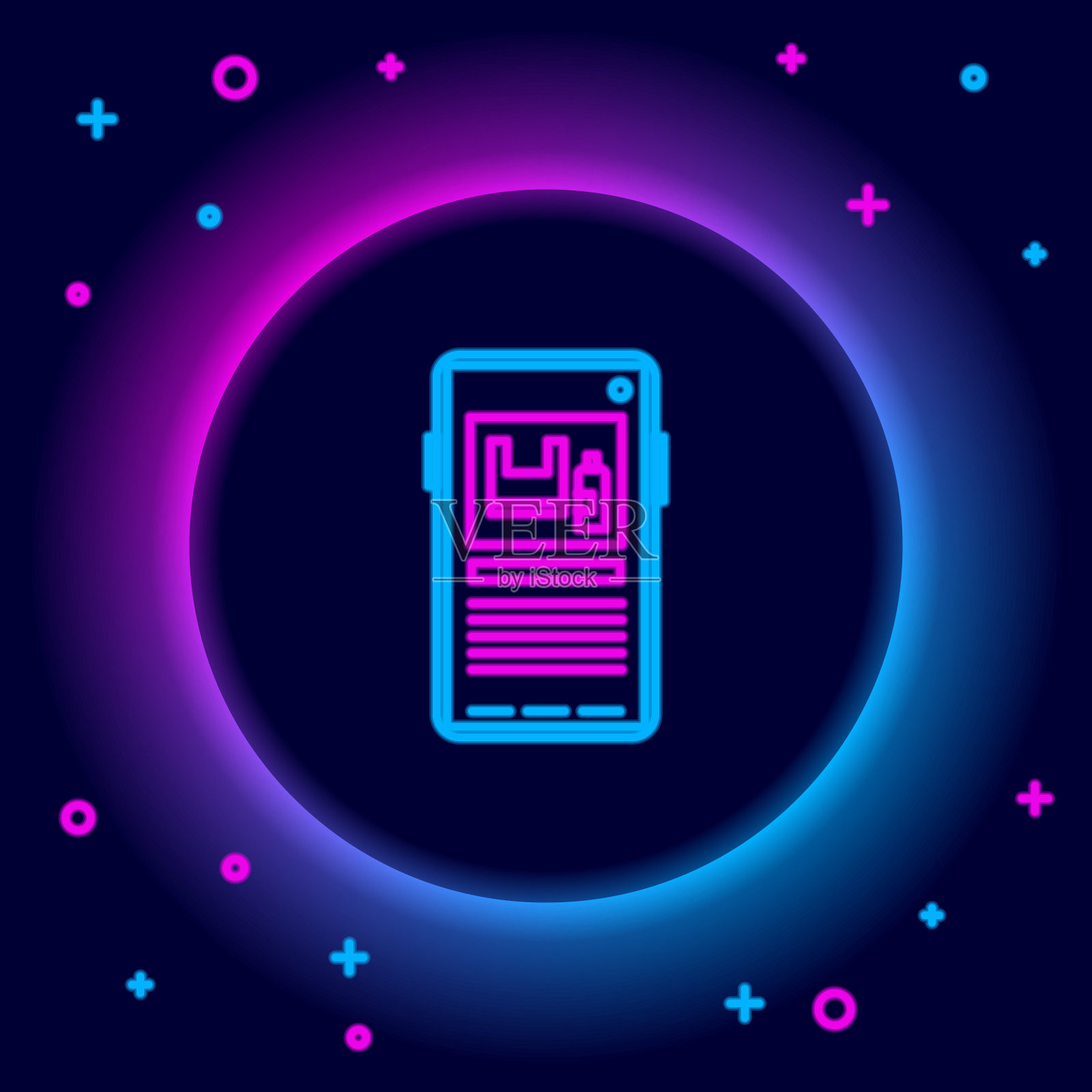 发光霓虹灯线停止塑料污染图标孤立在黑色背景上。生态的海报。色彩斑斓的轮廓的概念。向量插画图片素材