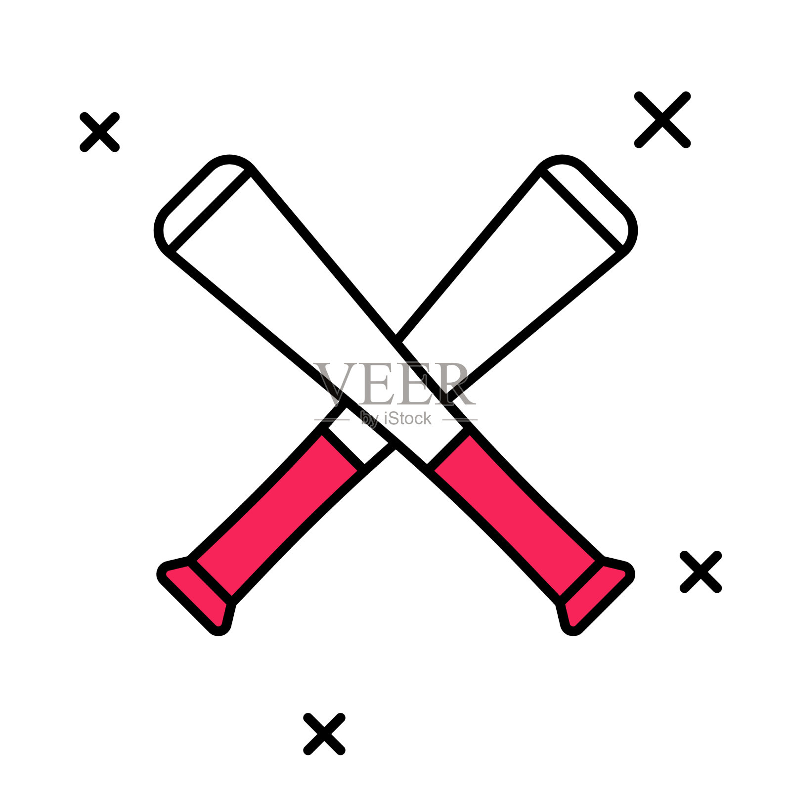 填充轮廓交叉棒球棒图标孤立插画图片素材