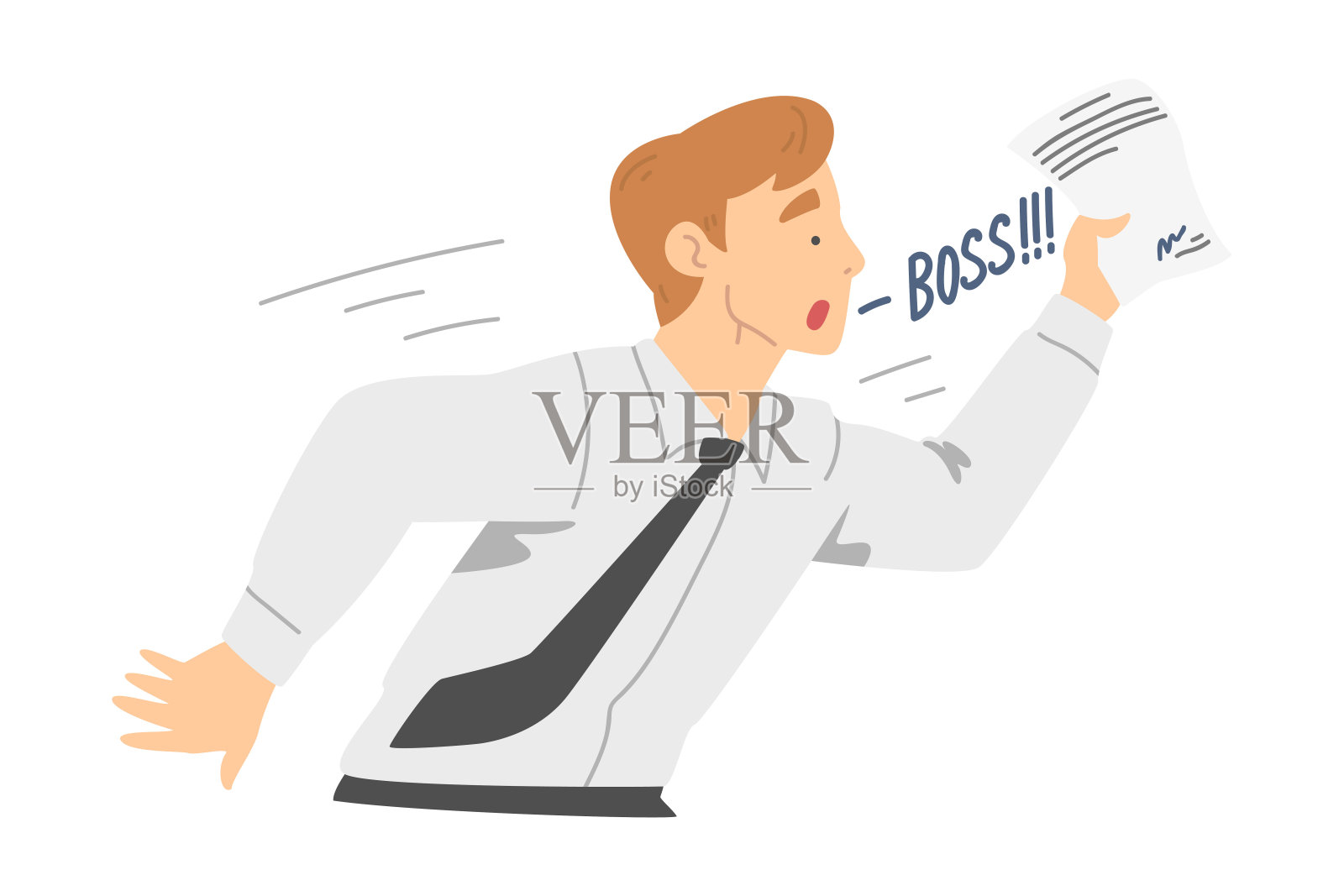 穿着白衬衫和领带的办公室员工冲向老板的文件作为日常矢量插图插画图片素材