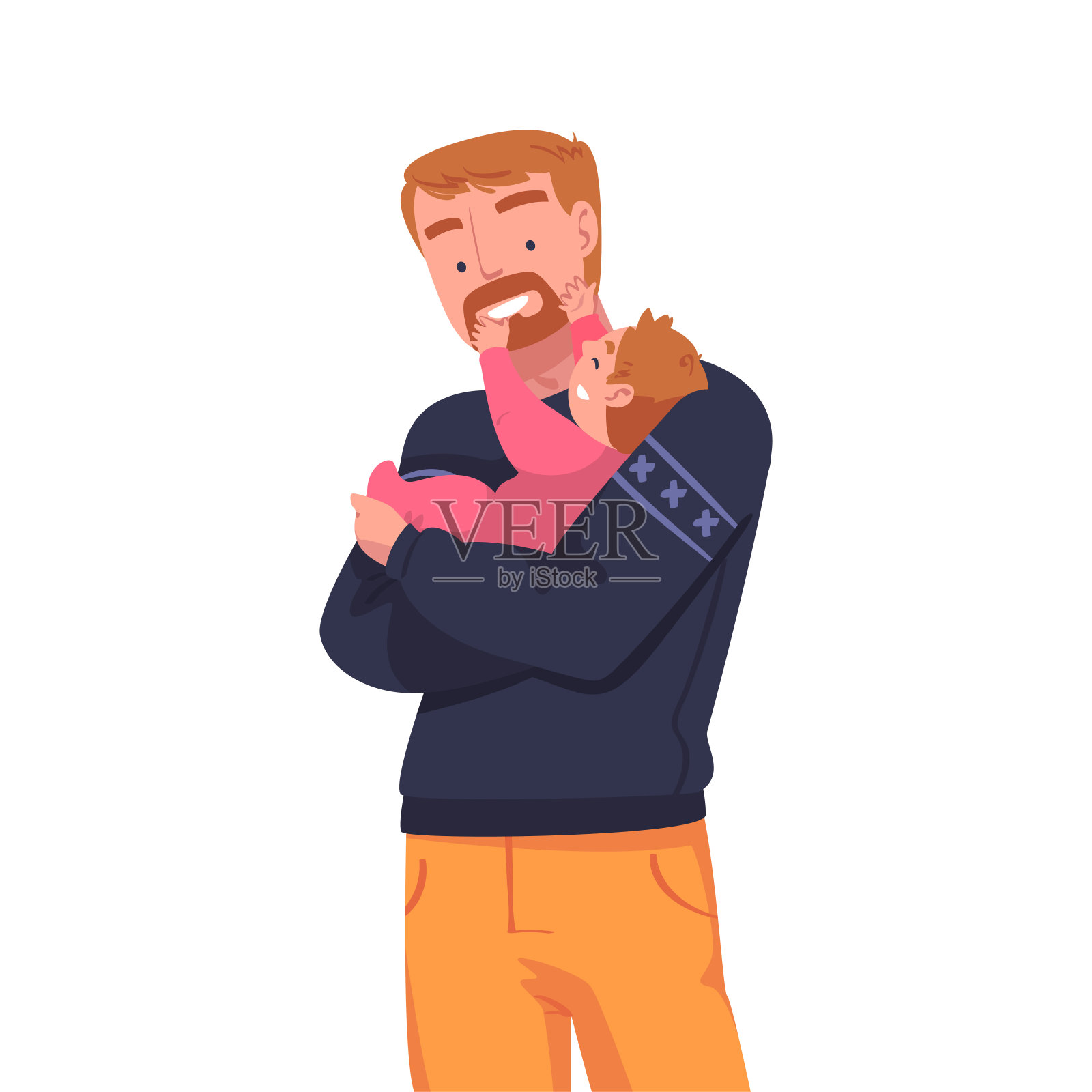 男人字符抱婴儿与手臂护理他矢量插图插画图片素材