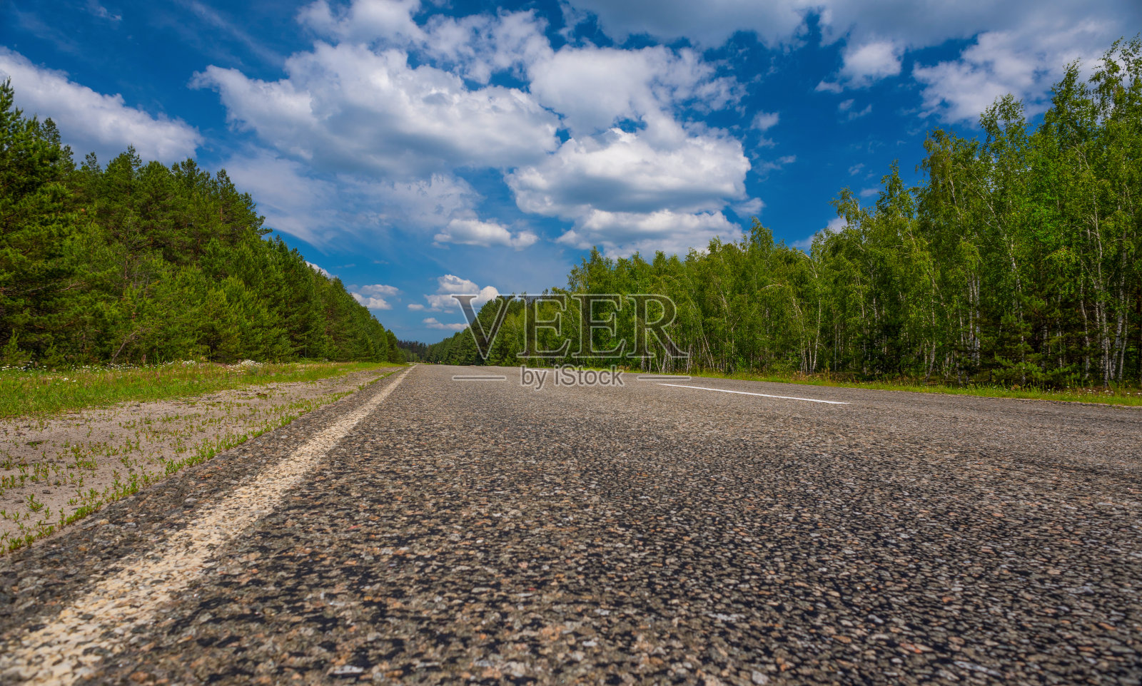 公路在森林的背景下天空。“n照片摄影图片