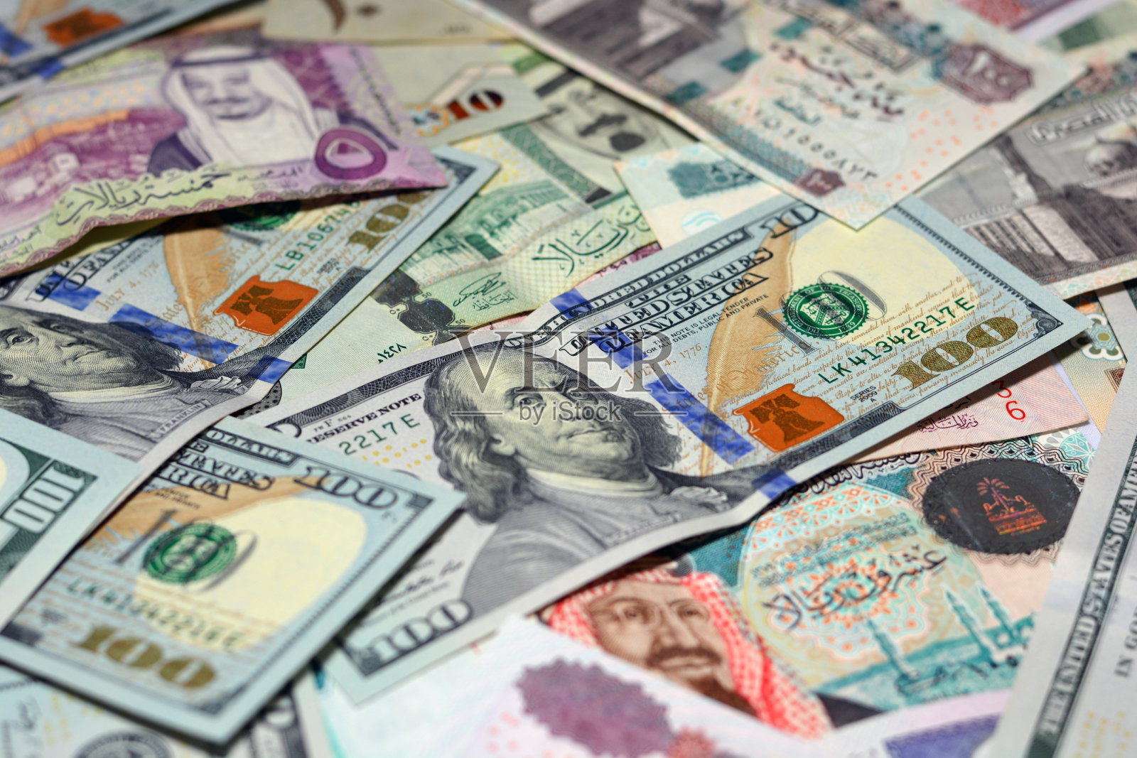 沙特里亚尔、埃及镑和美元汇率背景照片摄影图片