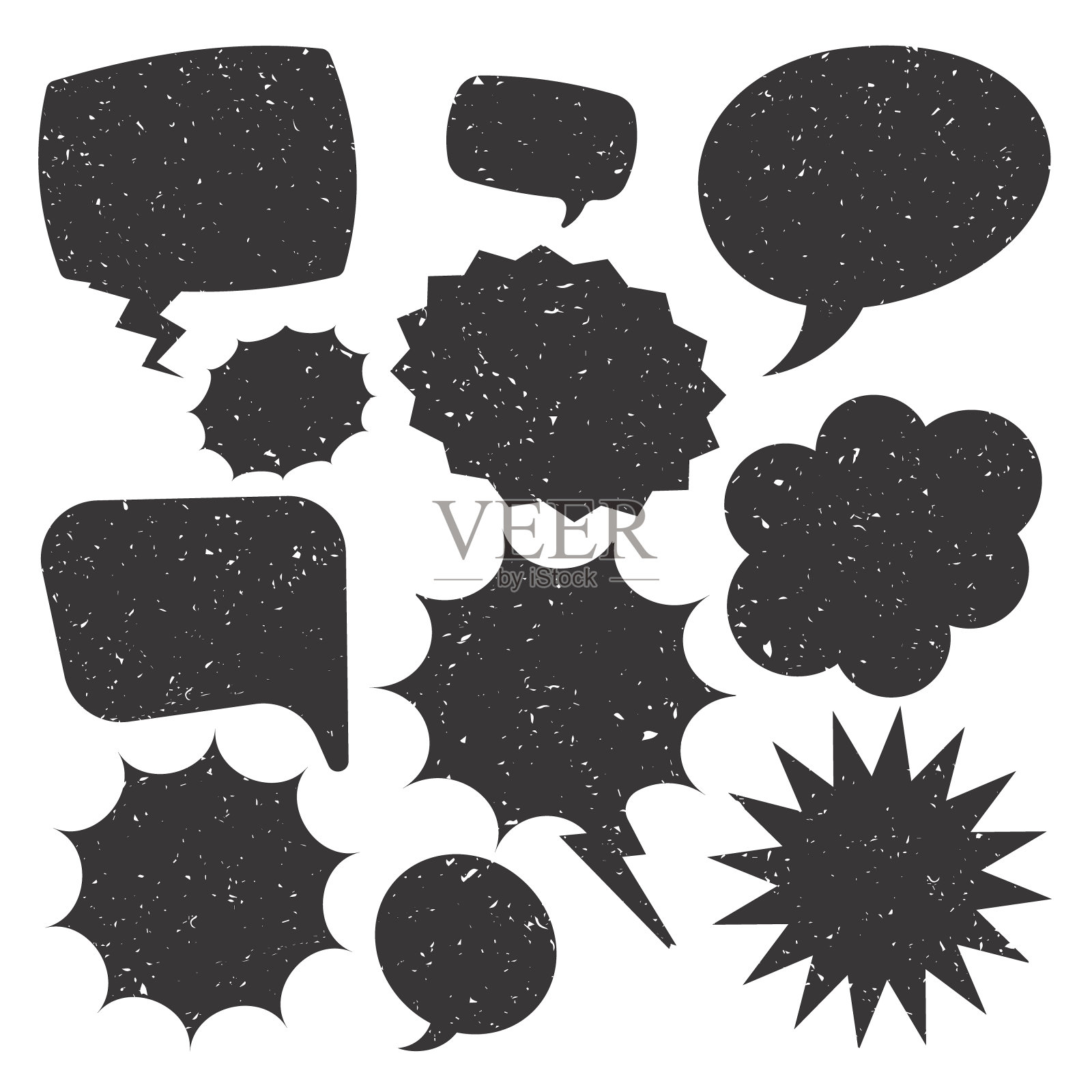 黑色垃圾喜剧演讲气泡孤立在白色背景上。手绘复古卡通贴纸。聊天,消息框。矢量图插画图片素材