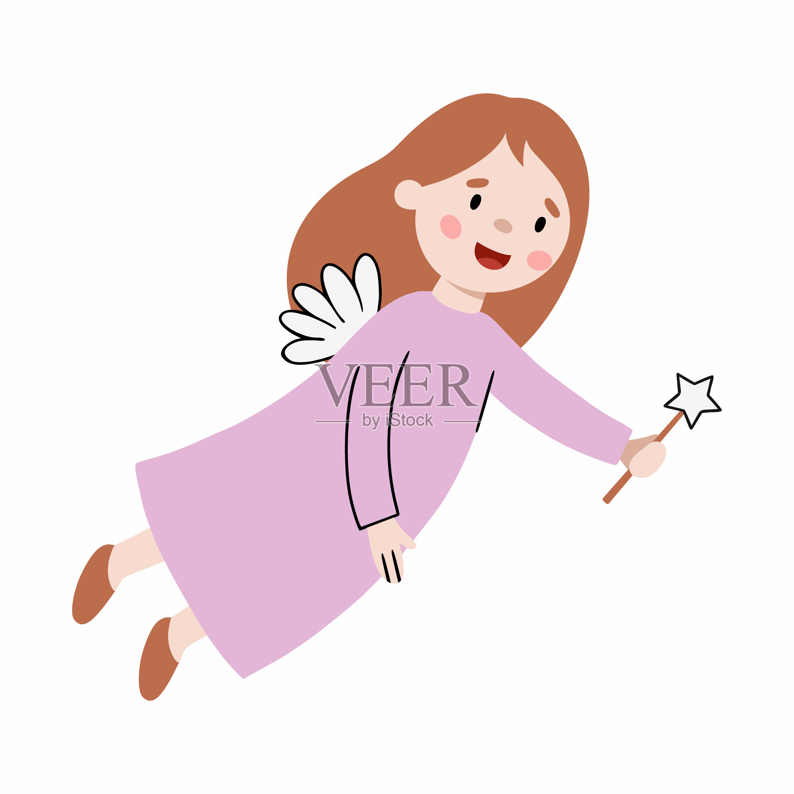 可爱的仙女拿着魔杖。卡通人物。矢量插图儿童书籍。插画图片素材