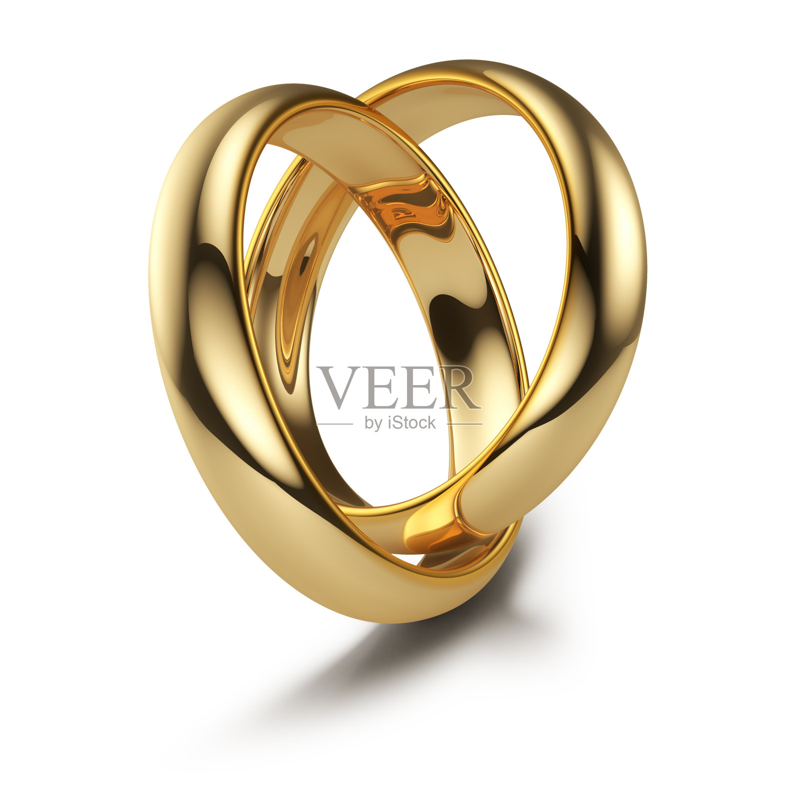 白色背景上的金婚戒。三维渲染照片摄影图片