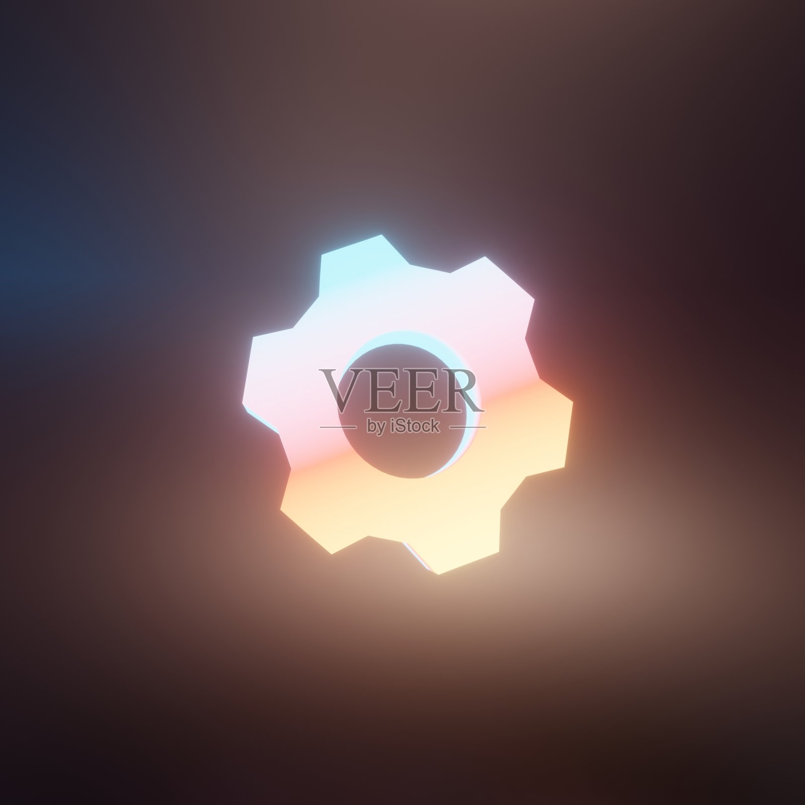 3 d渲染。3 d演示。在黑暗的背景上发光的齿轮图标。基本设置的概念。部分。海军蓝方旗照片摄影图片